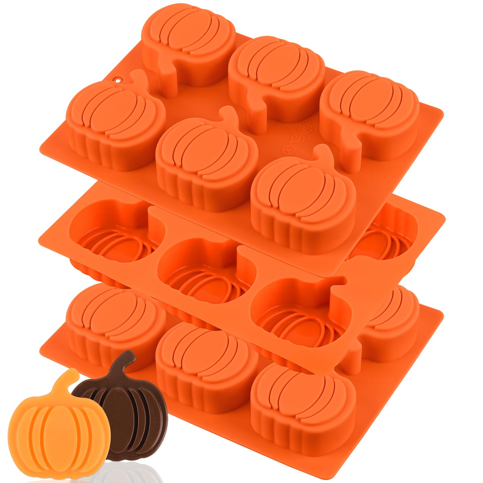 WMKGG 3 Pack Pumpkin Silicone Mold, 6Cavity Pumpkin Cake Pan
