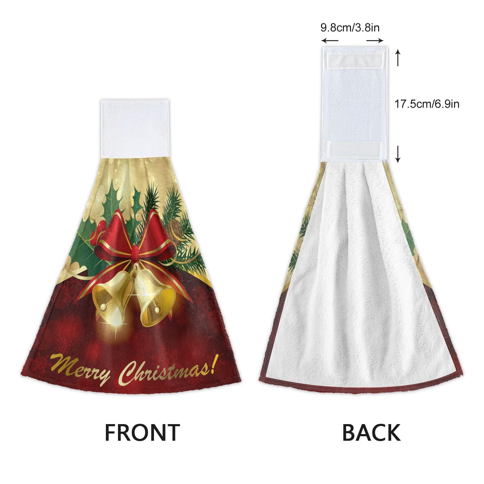 Christmas Gold Bells Hand Towels Hanging Kitchen Towels 2 Pieces Bathroom Towels Tie Towel Tea Towels For Farmhouse Home Decor