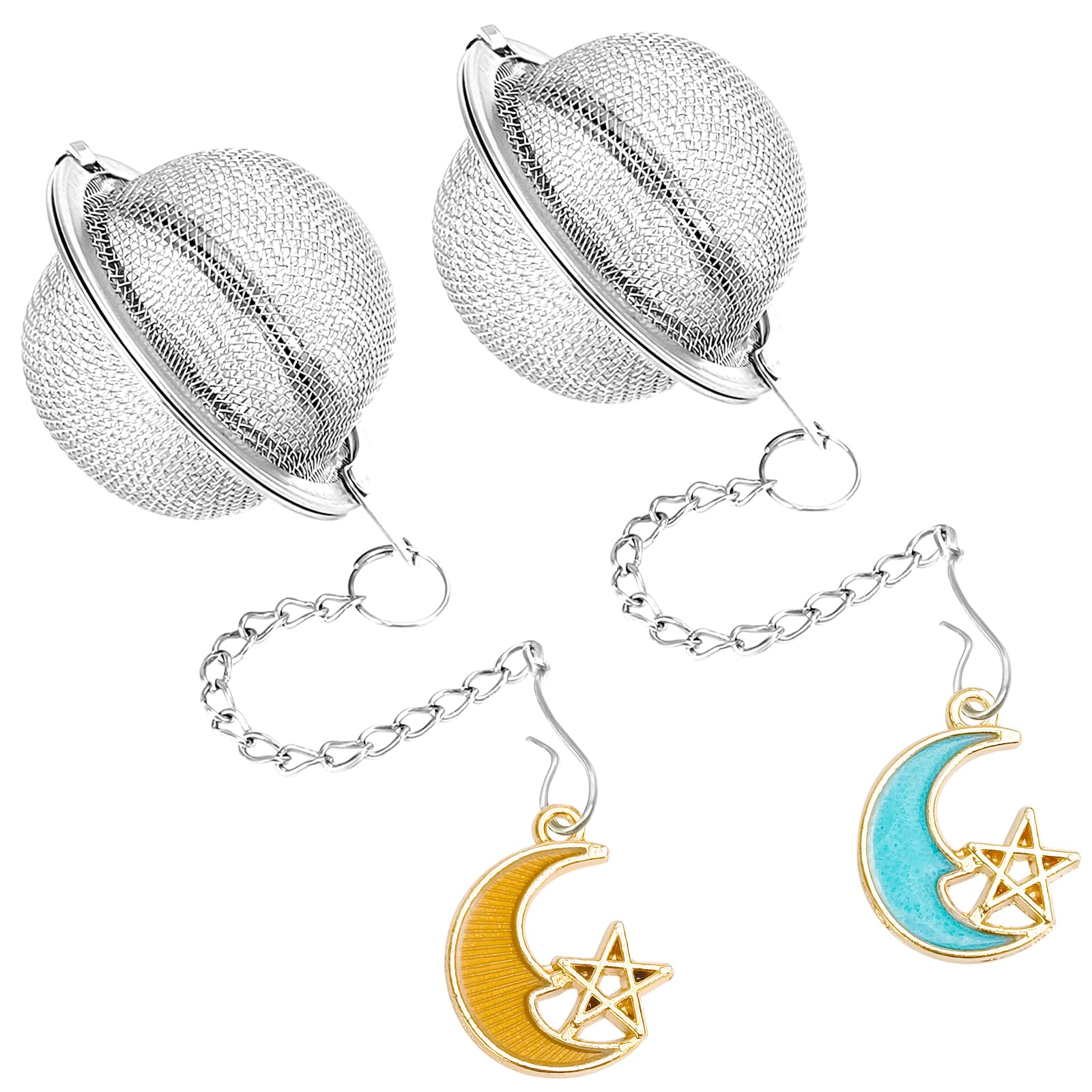 2Pcs Stainless Steel Mesh Tea Infuser, 2.1 inch Tea Ball with Moon and Star Pendant,Tea Strainer Tea Diffuser Tea Steeper for Fi