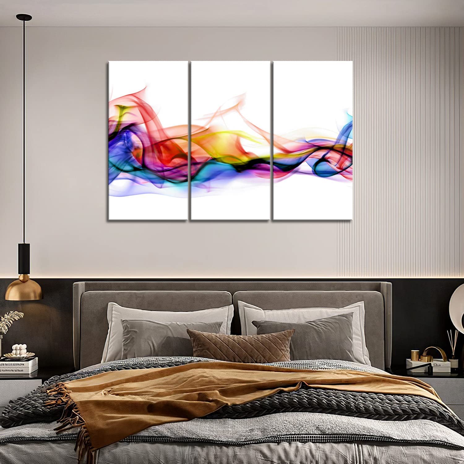 3 Panel Wall Art Fresh Look Color Abstract Smoke Colorful White Background Painting Pictures Print On Canvas Abstract The Picture for Home Modern Decoration (Stretched by Wooden Frame Ready to Hang)