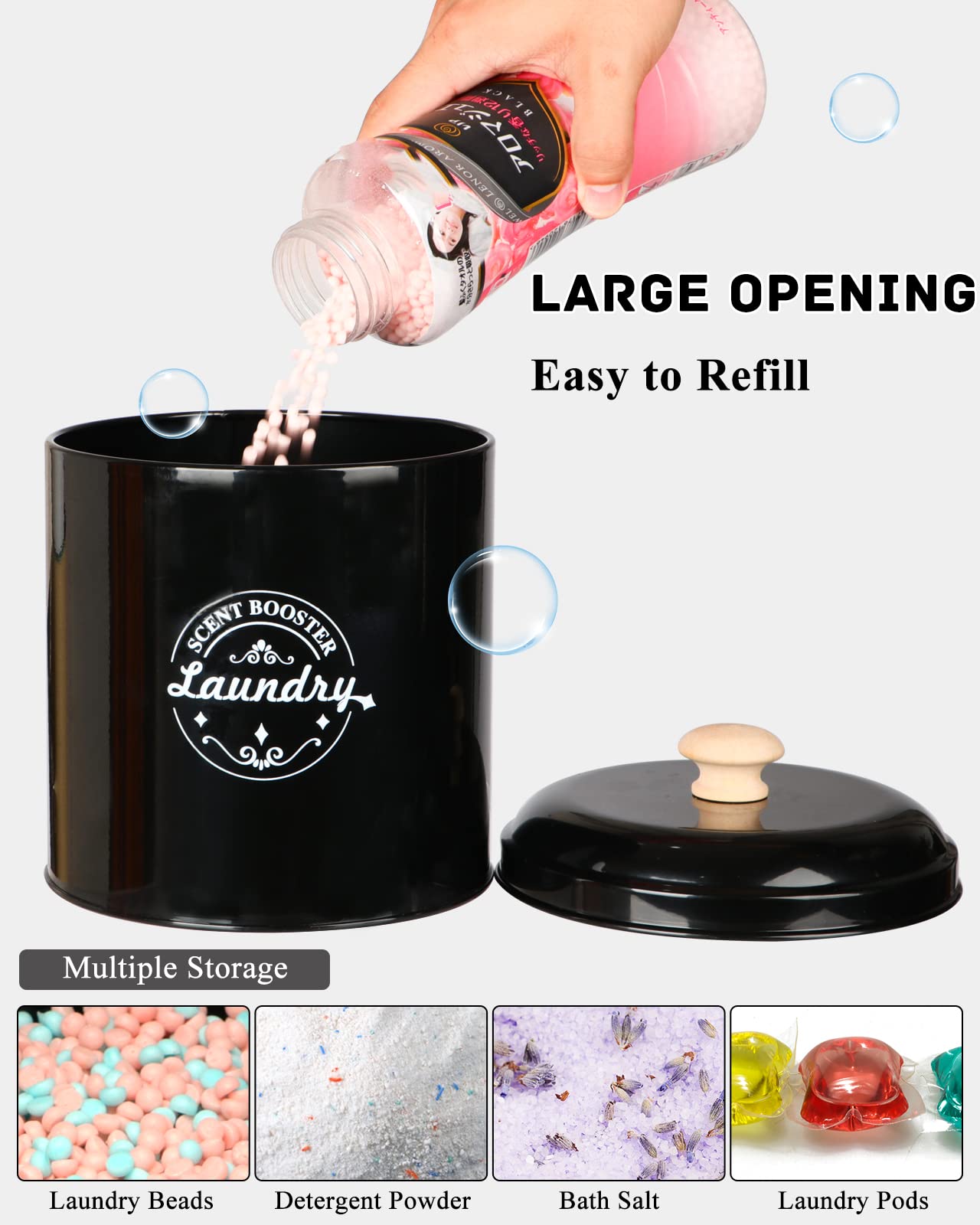 Laundry Scent Booster Beads Dispenser Container For Laundry Room Organization. Laundry Containers For Organizing With Lid. Metal