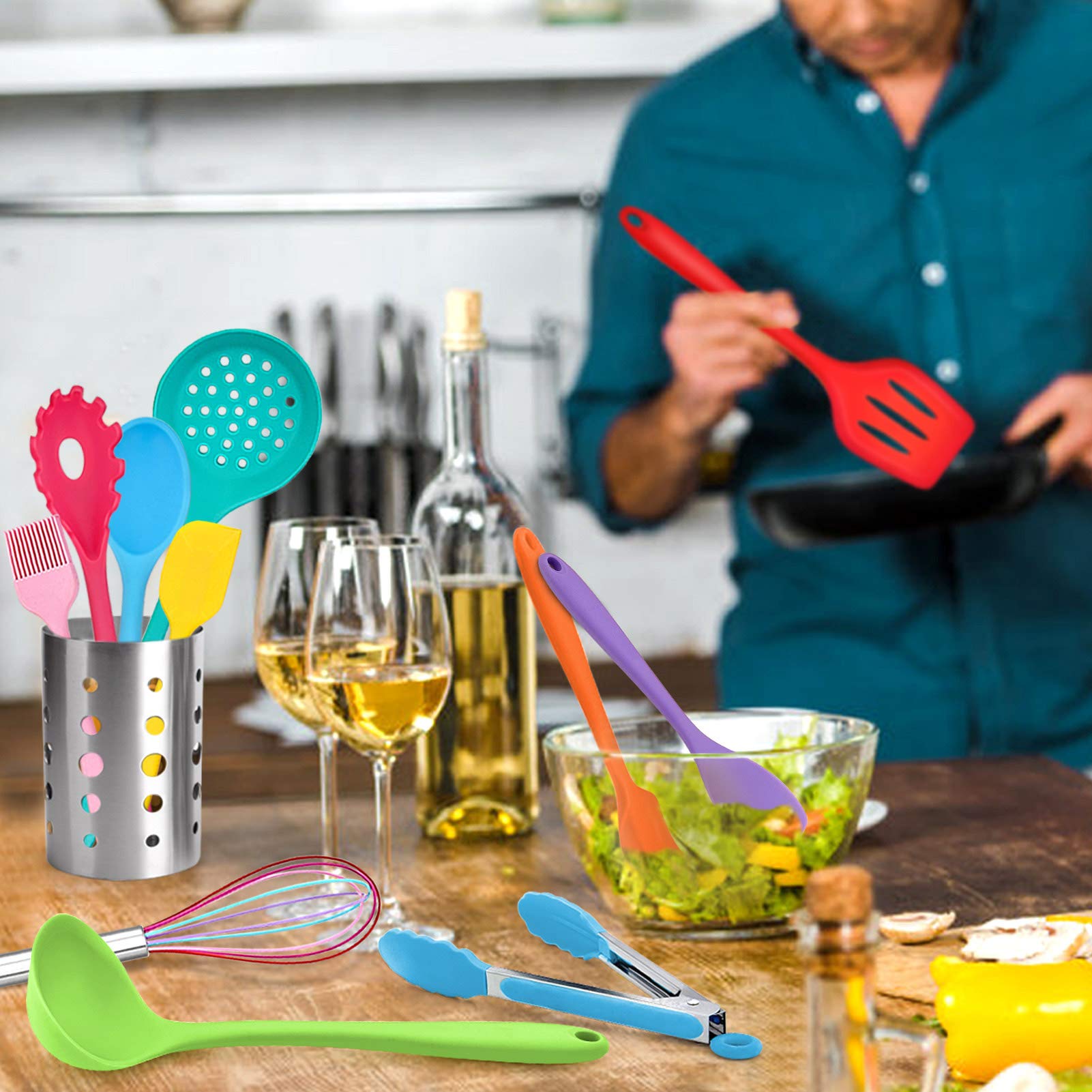 Teamfar Kitchen Utensils, 11 Pcs Silicone Cooking Utensils Spatula Set Heat Resistant For Nonstick Cookware, Perfect For Cooking