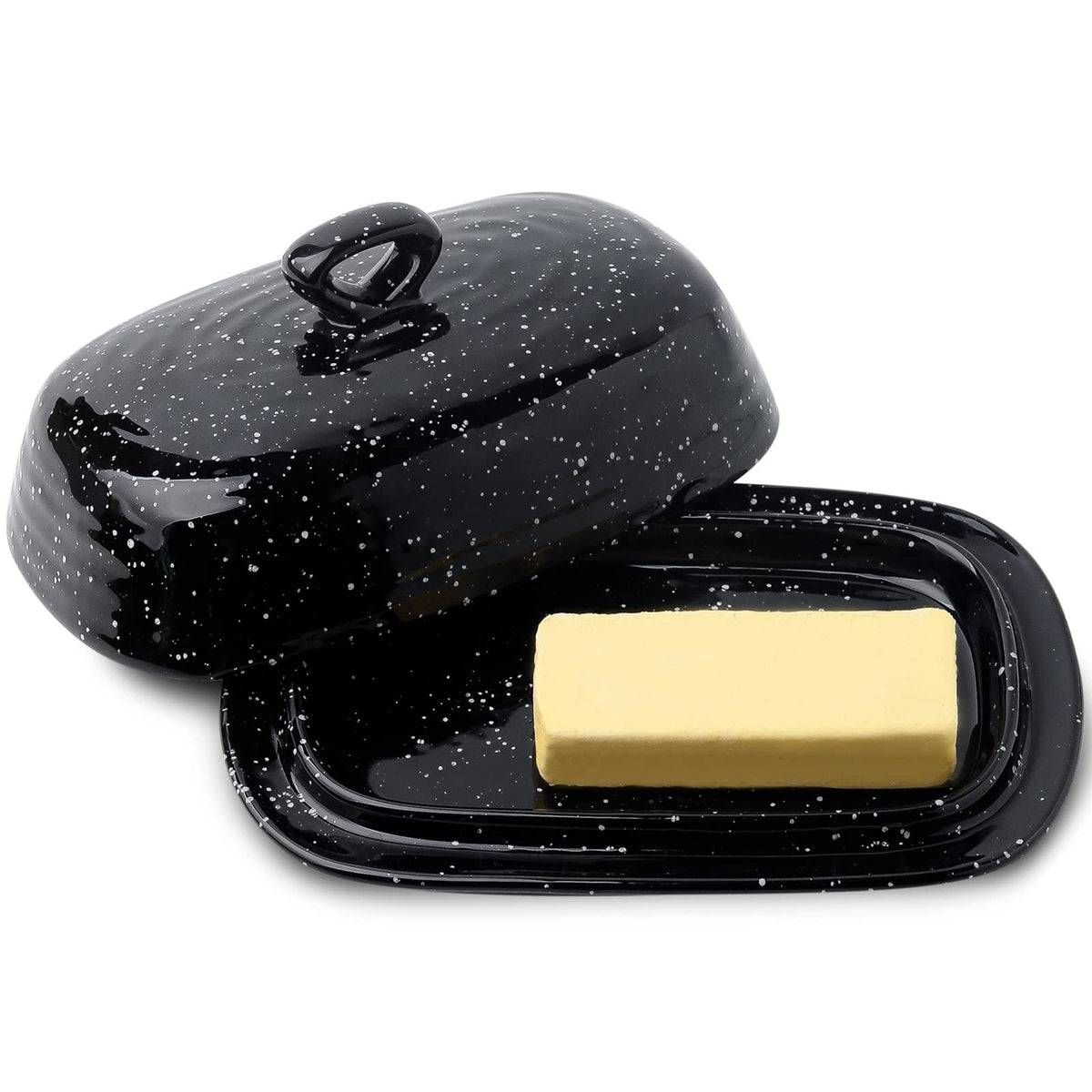 Hasense Butter Dish With Lid, Ceramic Butter Dish With Cover For Countertop, Porcelain Butter Keeper Holder With Handle Design F