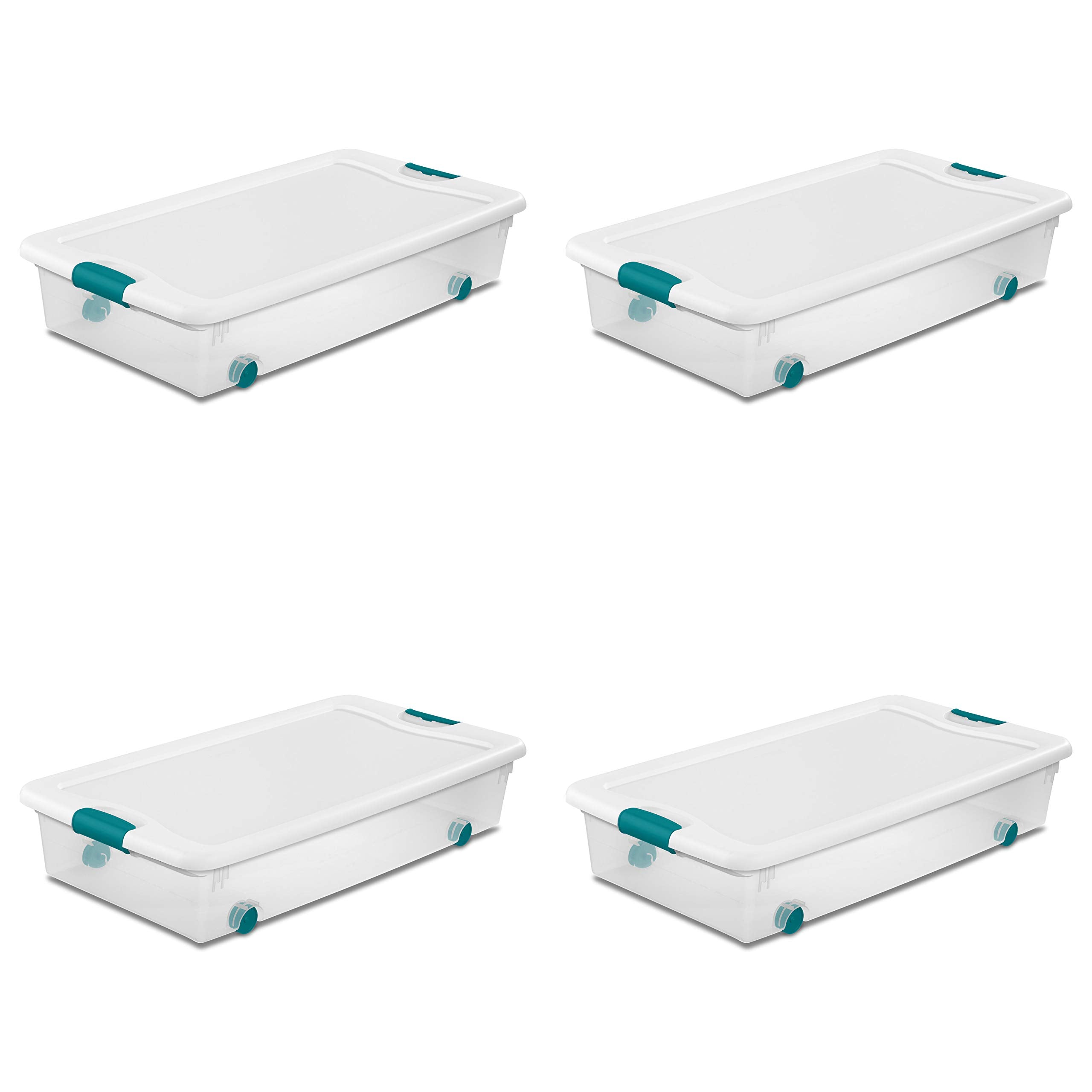 Sterilite 56 Qt Wheeled Latching Storage Box, Stackable Bin With Latch Lid, Organize Clothes, Blankets, Shoes Underbed, Clear Wi