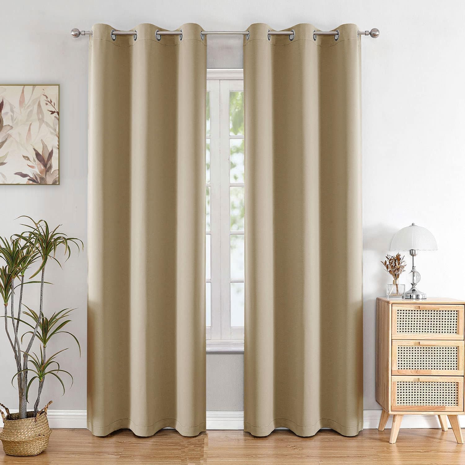 HOMEMONDE Solid 70% Blackout Curtains Door 7 Feet - Thermal Insulated, Heavy Blackouts, Room Darkening, 84 Inches - Beige, Opaqu