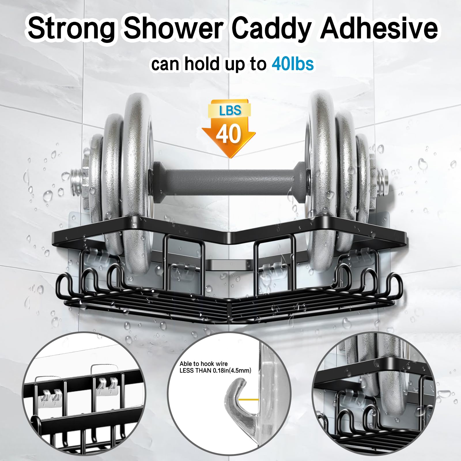 Fgsaeor 14 Pack Shower Caddy Adhesive Replacement, Strong Adhesive Hooks For Shower Caddy, Shower Shelf Adhesive No Drilling, Fo