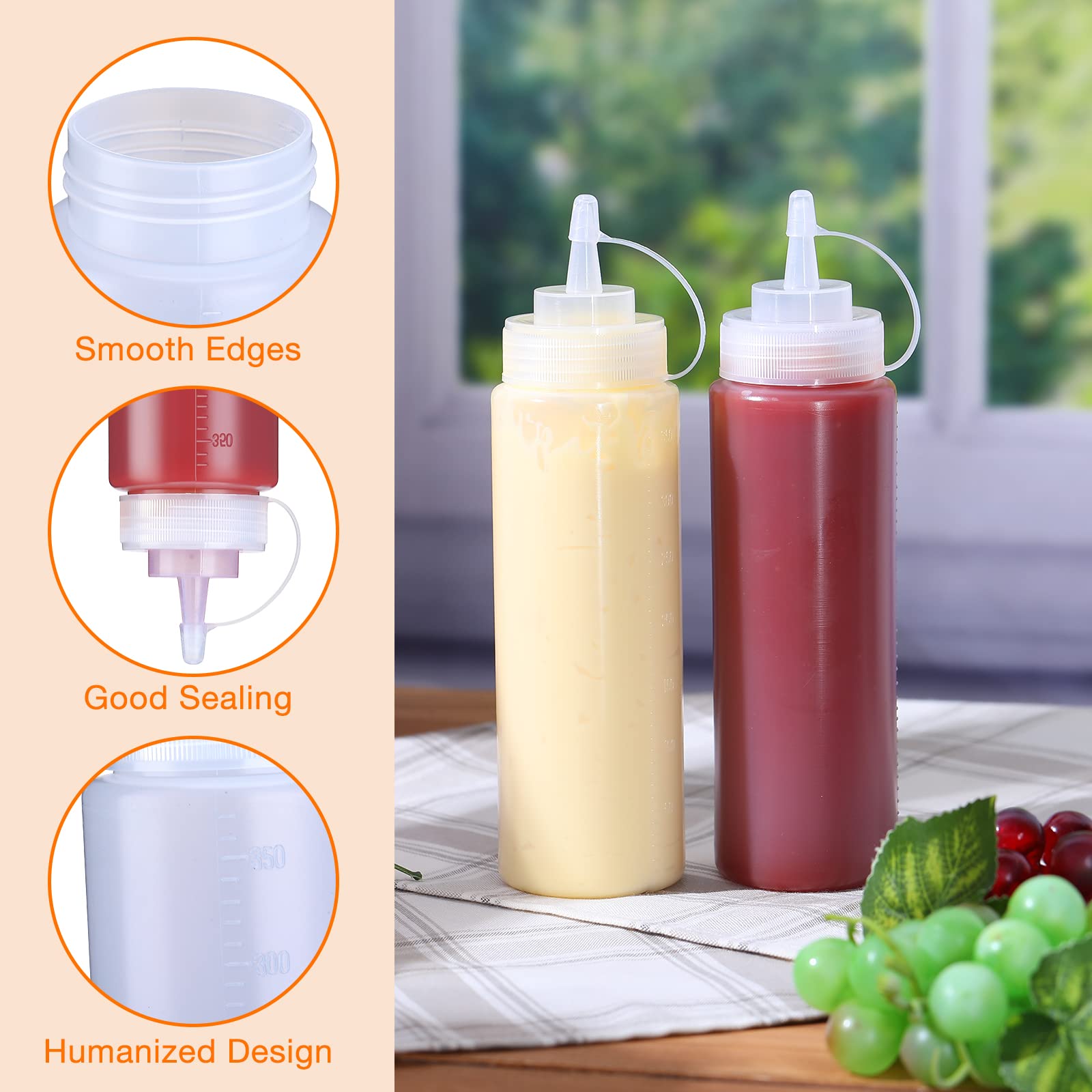 24 Pcs 12 Oz Plastic Condiment Squeeze Bottles Squeeze Leak Proof Multipurpose Squirt Bottles With Twist Top Cap For Sauces Ketc