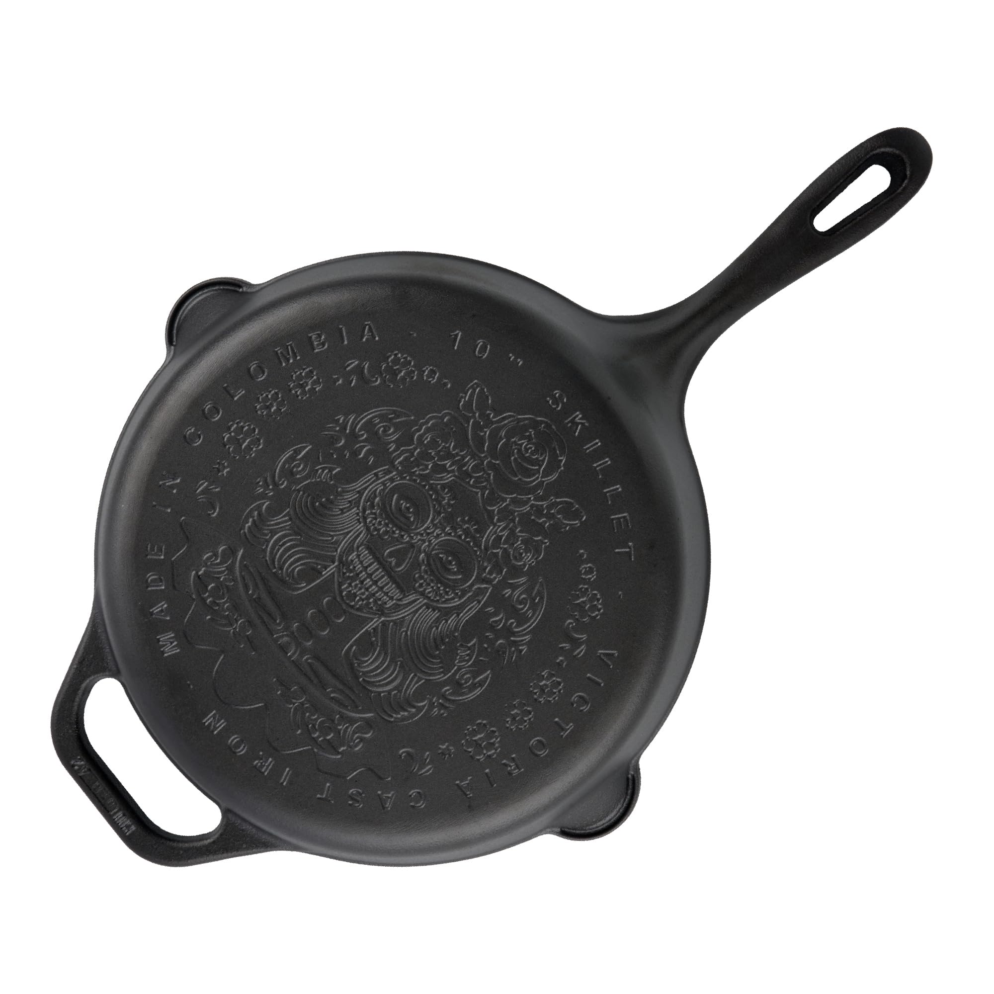 Victoria 10-Inch Day Of The Dead La Catrina Cast Iron Skillet, Dia De Los Muertos Seasoned Cast Iron Frying Pan With Long Handle