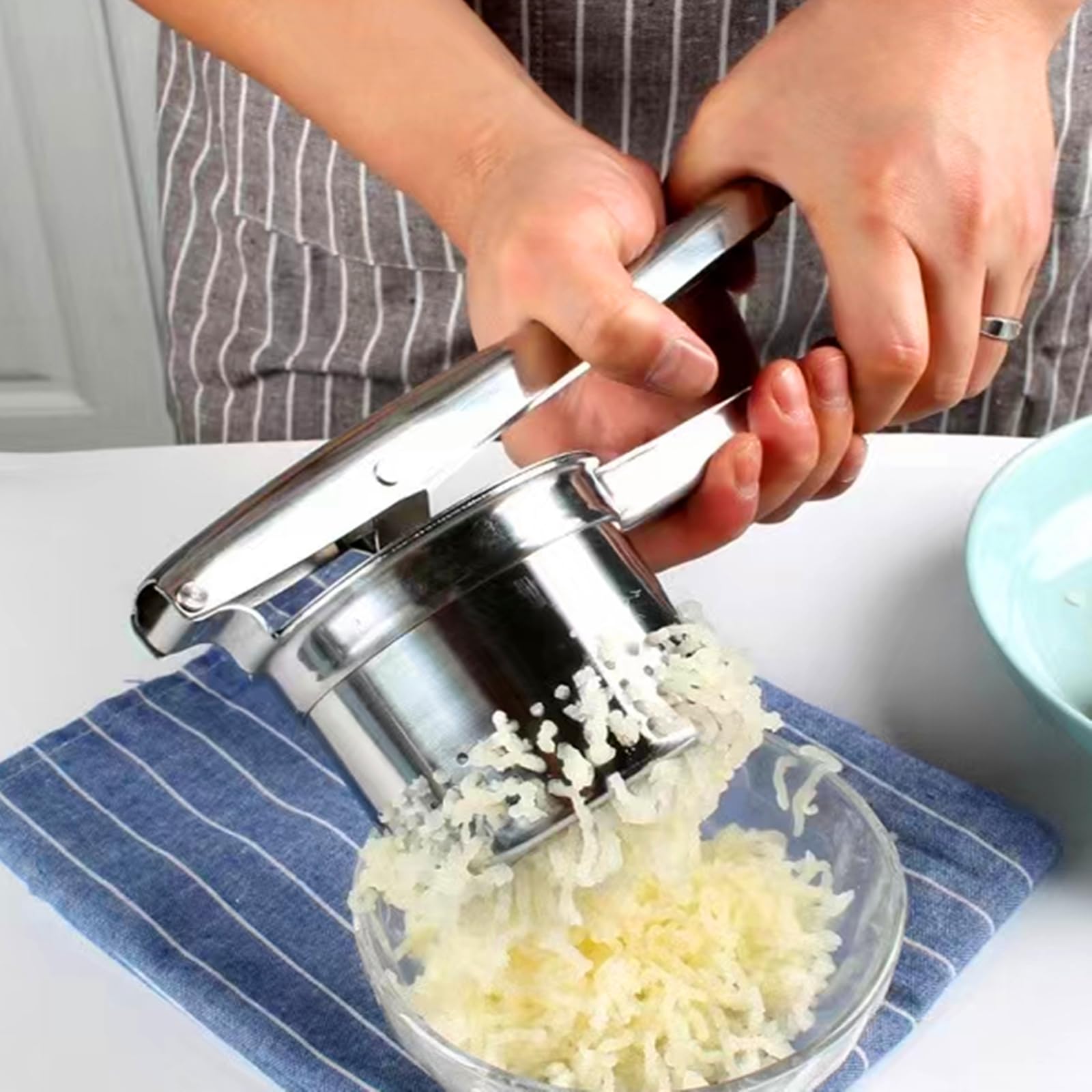 Potato Masher Potato Ricer For Mashed Stainless Steel Masher Kitchen Tool Potato Press Baby Food Masher Bean Masher (10.5In)