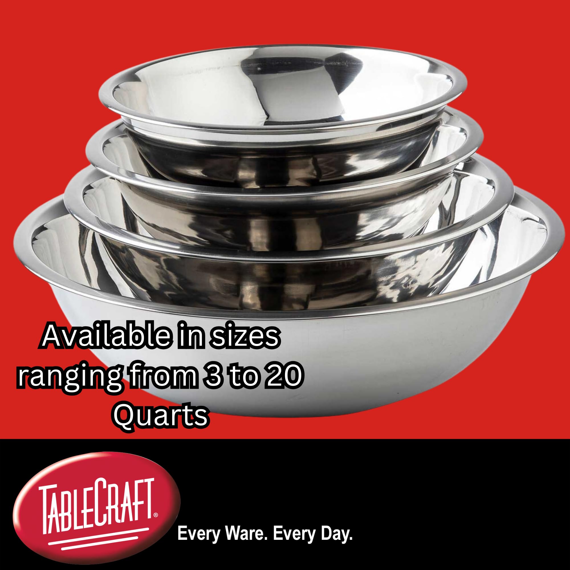 Tablecraft 20 Qt Stainless Steel Heavyweight Mixing Bowl, Silver