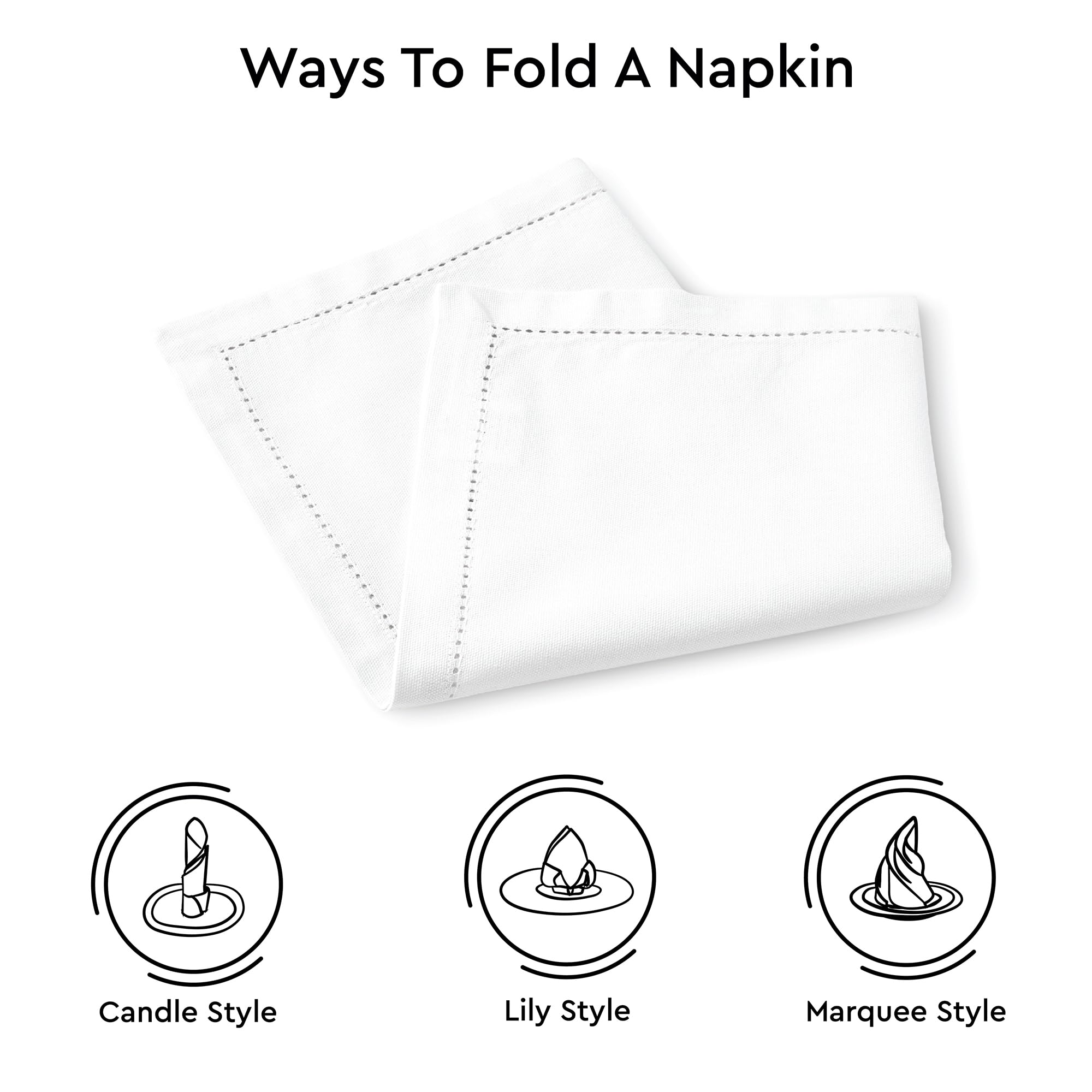 Encasa Xo Cloth Napkins Set Of 4 | Pure Cotton Hemstitched Design | White | Square 17''X17'' | Dining Table Napkins - Machine Wa