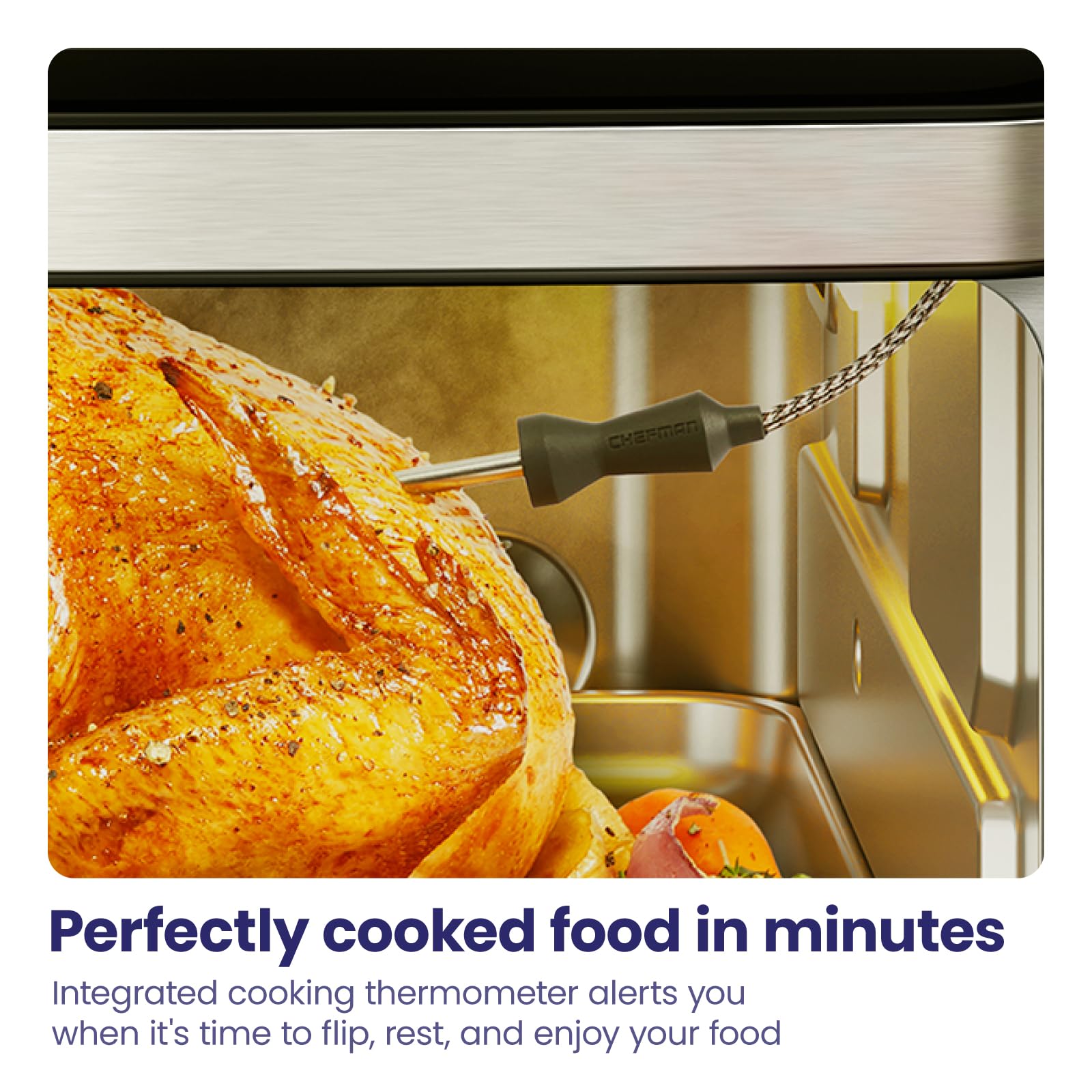Chefman Air Fryer Toaster Oven Combo with Probe Thermometer  12-In-1 Stainless Steel Convection Countertop  10 Inch Pizza  4 Slices of Toast  Cooking  Baking  Toasting  Roaster Oven Airfryer 20QT