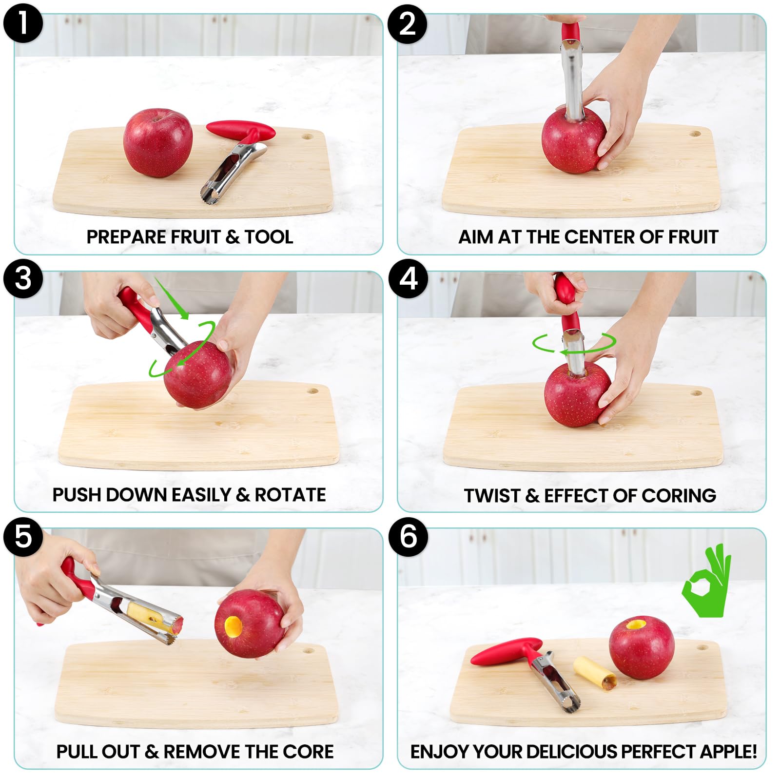 Schvubenr Premium Apple Corer Tool - Easy To Use And Clean - Sturdy Apple Core Remover With Sharp Serrated Blades - Stainless St