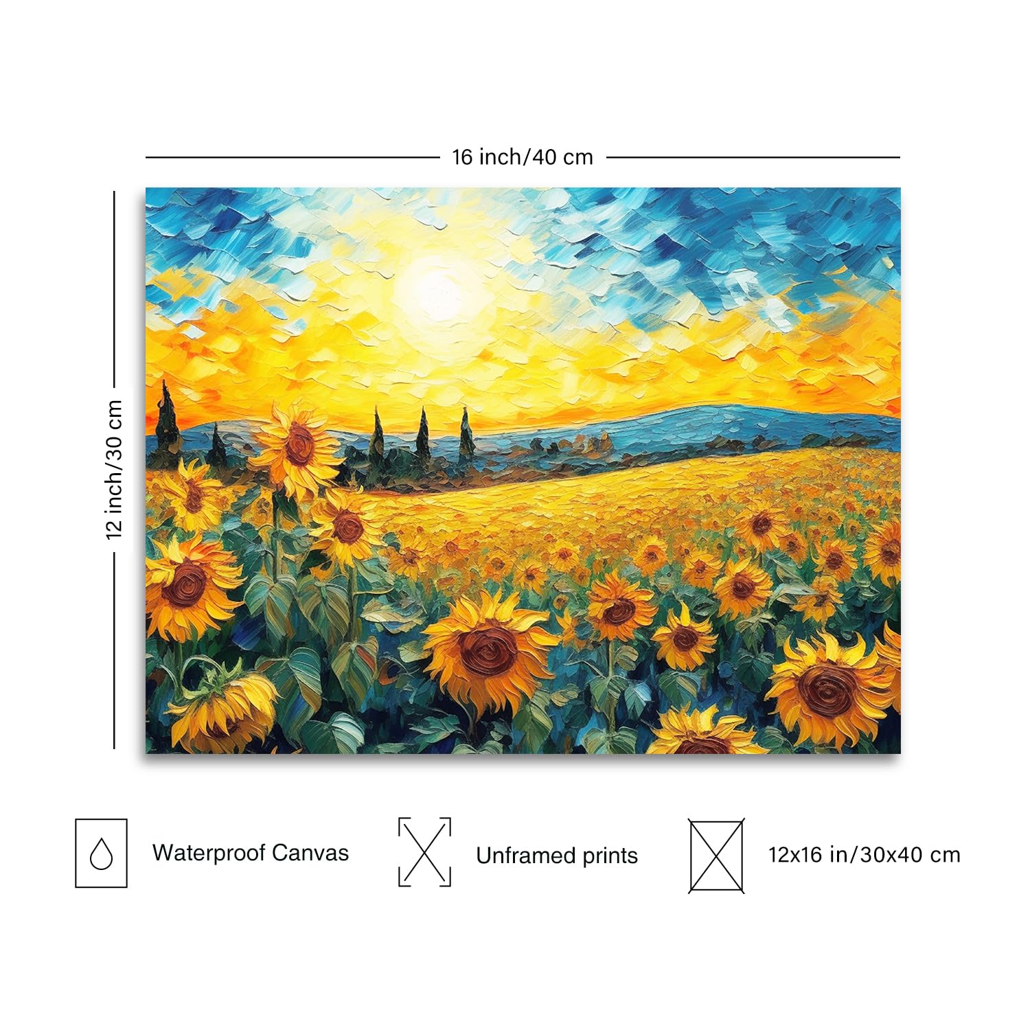 Dazzlewall Sunflower Wall Decor Poster Modern Sunrise Flower Oil Painting Wall Poster For Bedroom Living Room Decor 16X12 In Unf