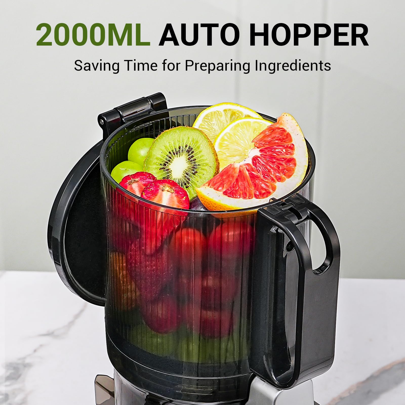 amzchef Masticating Juicer ZM1501, Cold Press Slow Juicer, Black, Plastic, Quiet Motor, Reverse Function, High Nutrient Extractor