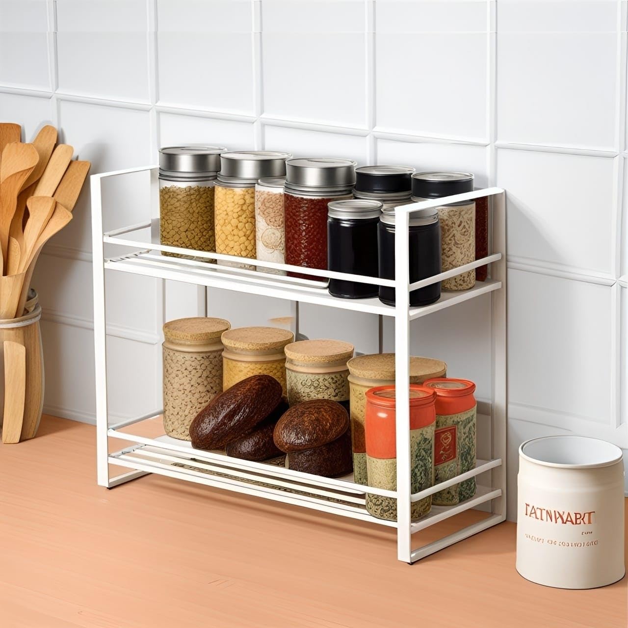 Dime Store Spice Rack Kitchen Rack For Kitchen Storage Accessories Kitchen Organizer (Classic Style) (White)