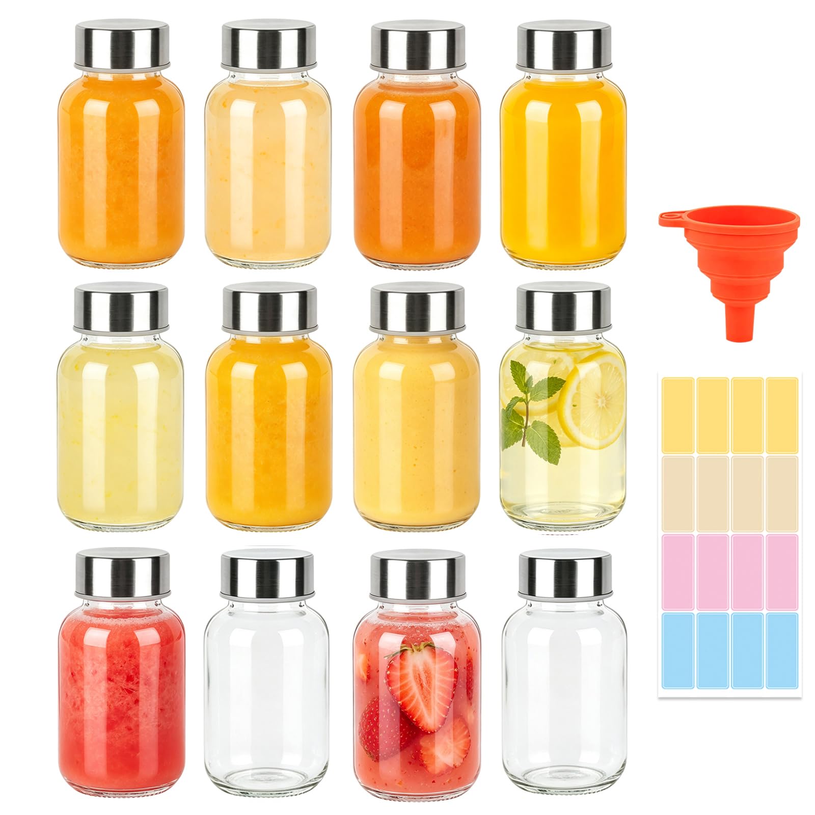 CARBLIN 5 oz Small Glass Juice Bottles with Lids Shot Container 12 Pack