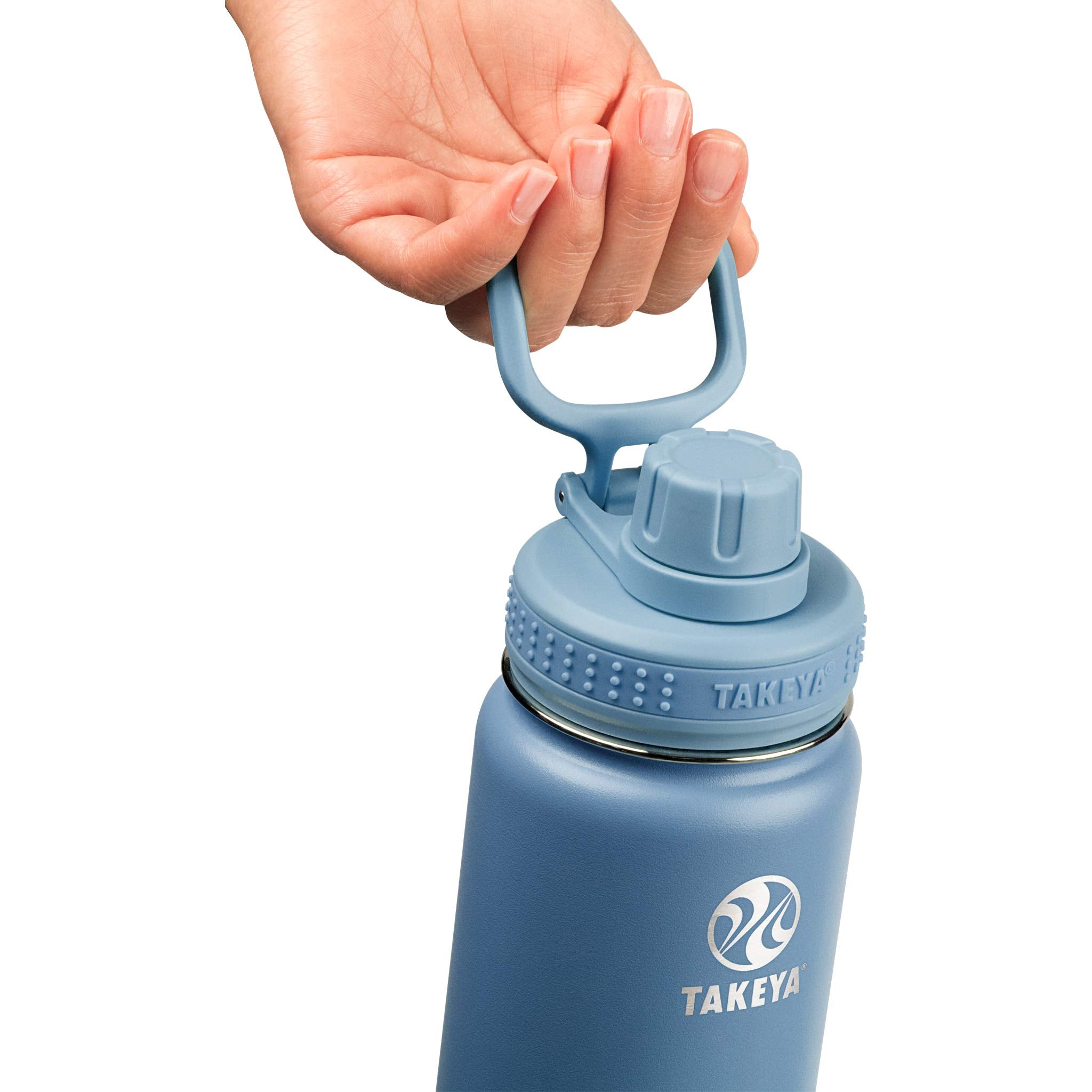Takeya Actives 18 Oz Vacuum Insulated Stainless Steel Water Bottle With Spout Lid, Premium Quality, Bluestone