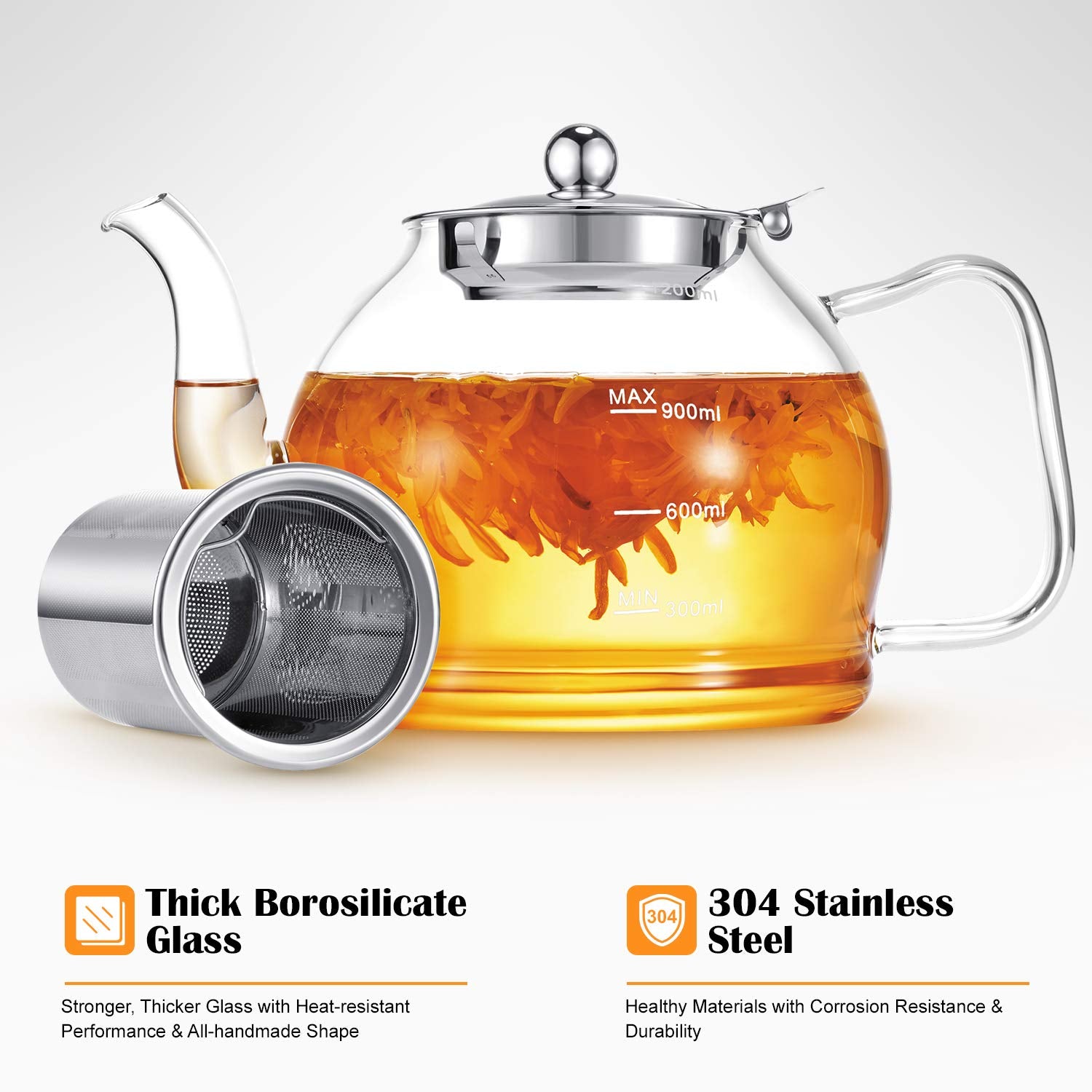 Stntus Glass Teapot, 40 Oz. / 1200 Ml For Loose Tea, Glass Teapot With Infusers For Loose Tea, Tea Pot For Stove, Teapot With St