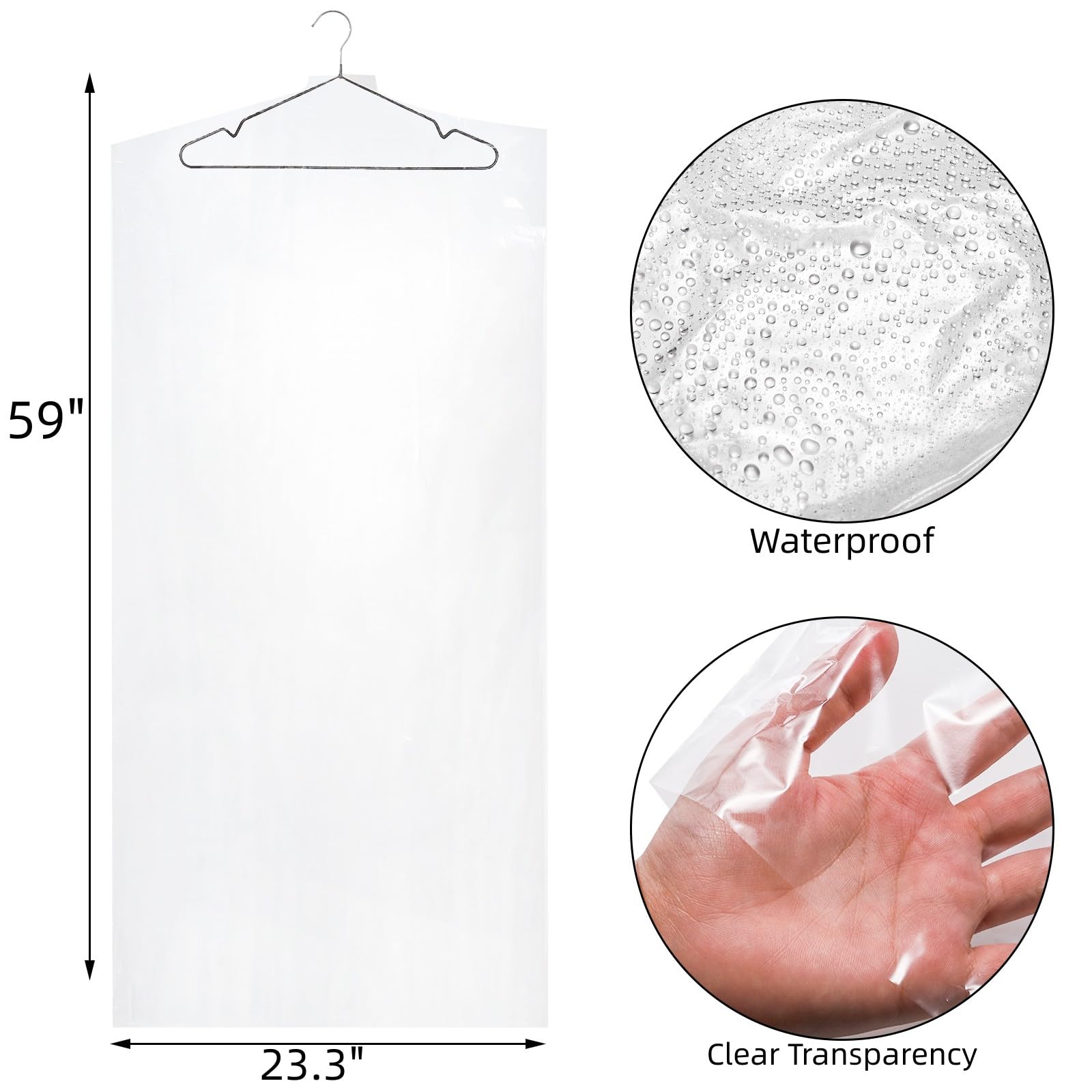 Avla 50 Pack Plastic Garment Bags, Clear Dry Cleaner Bags, Dry Cleaning Hanging Clothes Cover, Transparent Coat Suit Dust Cover