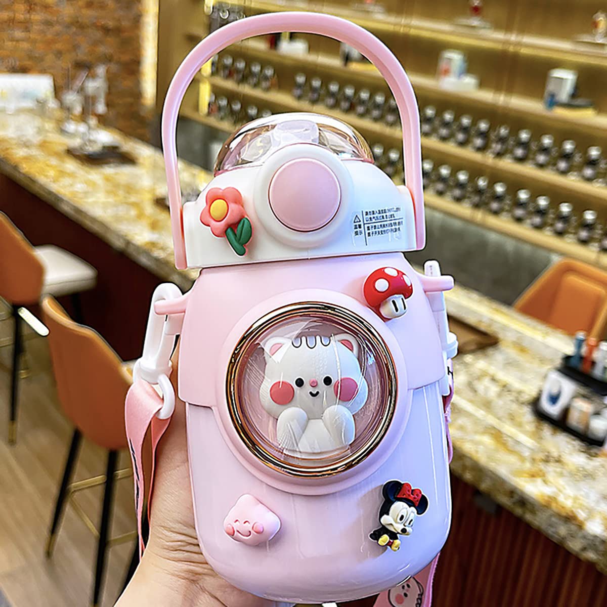 Ncduansan 700Ml Kawaii Insulated Water Cup 316 Stainless Steel Cute Girl Outdoor Bottle Portable Straw Drinking Bottle (Pink)