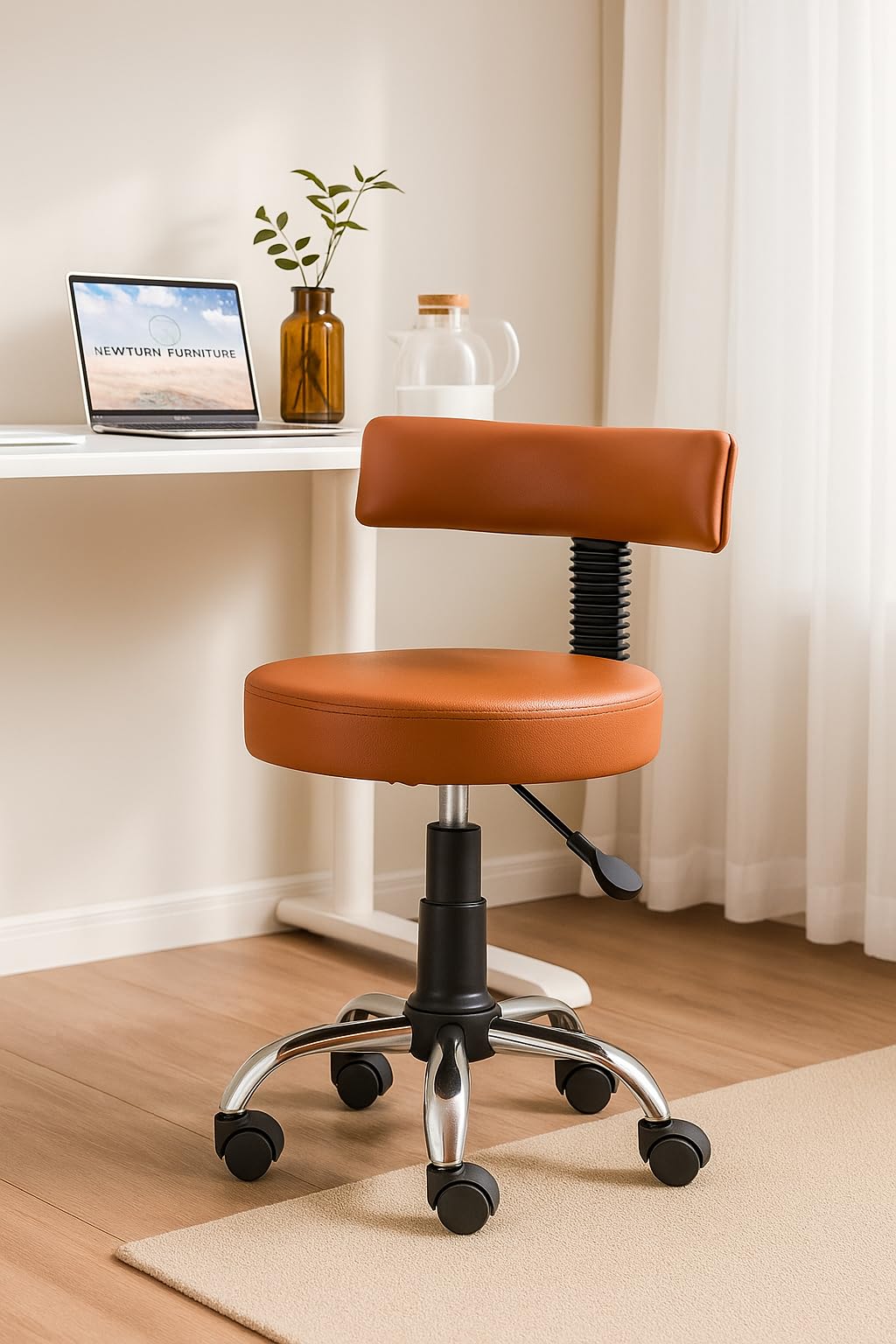 Newturn Ketto Chrome Metal Stand Rolling Compact Chair Lift Swivel Stools With Fixed Rest For Home Office Beauty Salons Shops Ba