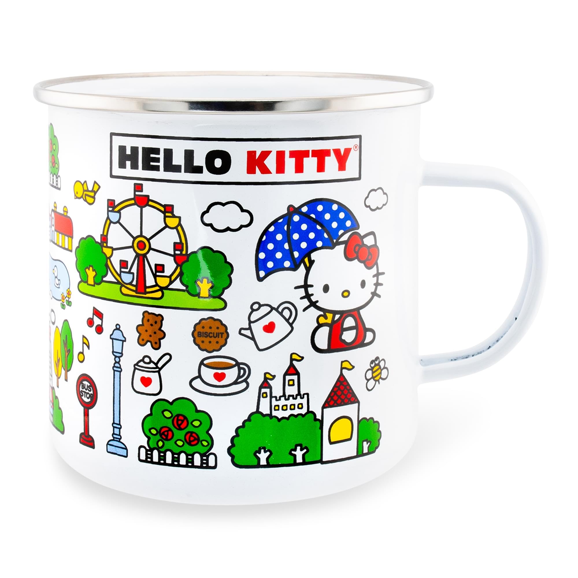 Sanrio Hello Kitty Destination Town Enamel camper Mug  Holds 21 Ounces
