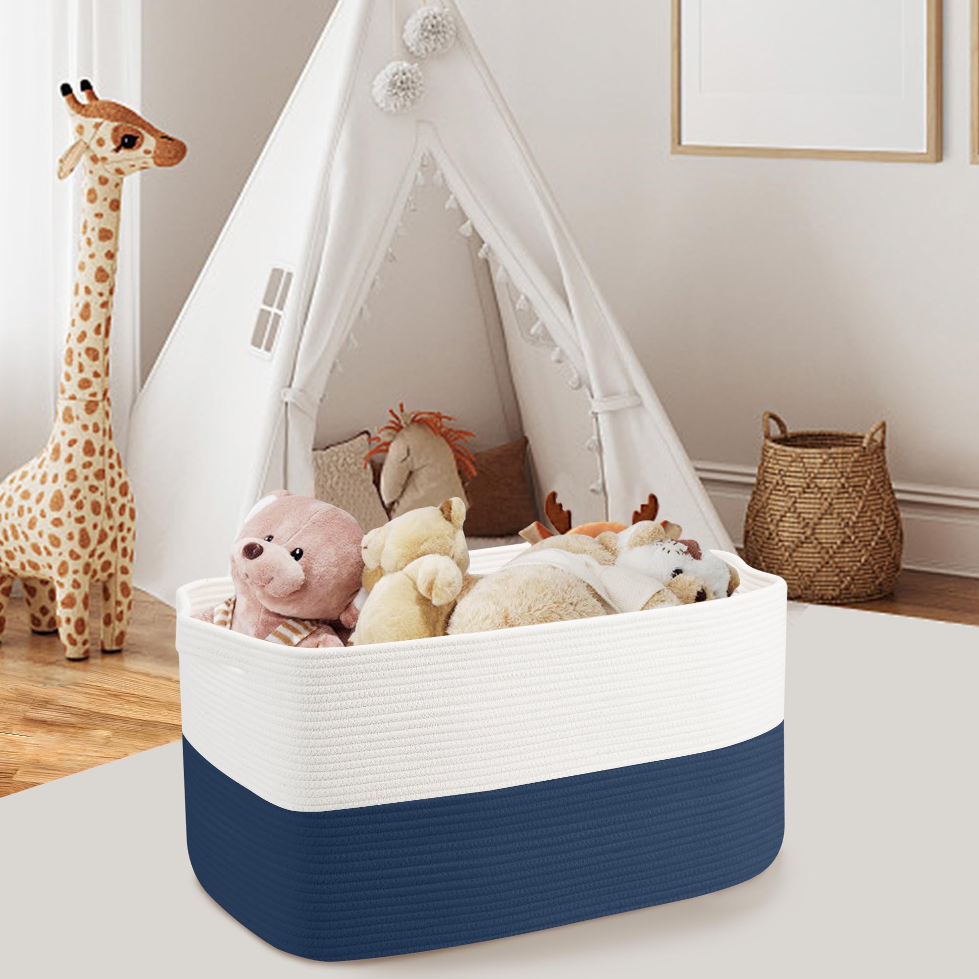 Megasket Extra Large Rectangle Rope Basket, 23.6'' X 15.7'' X 14.1'' Kids Room Toy Stuffed Animals Basket Box Organization, Towe