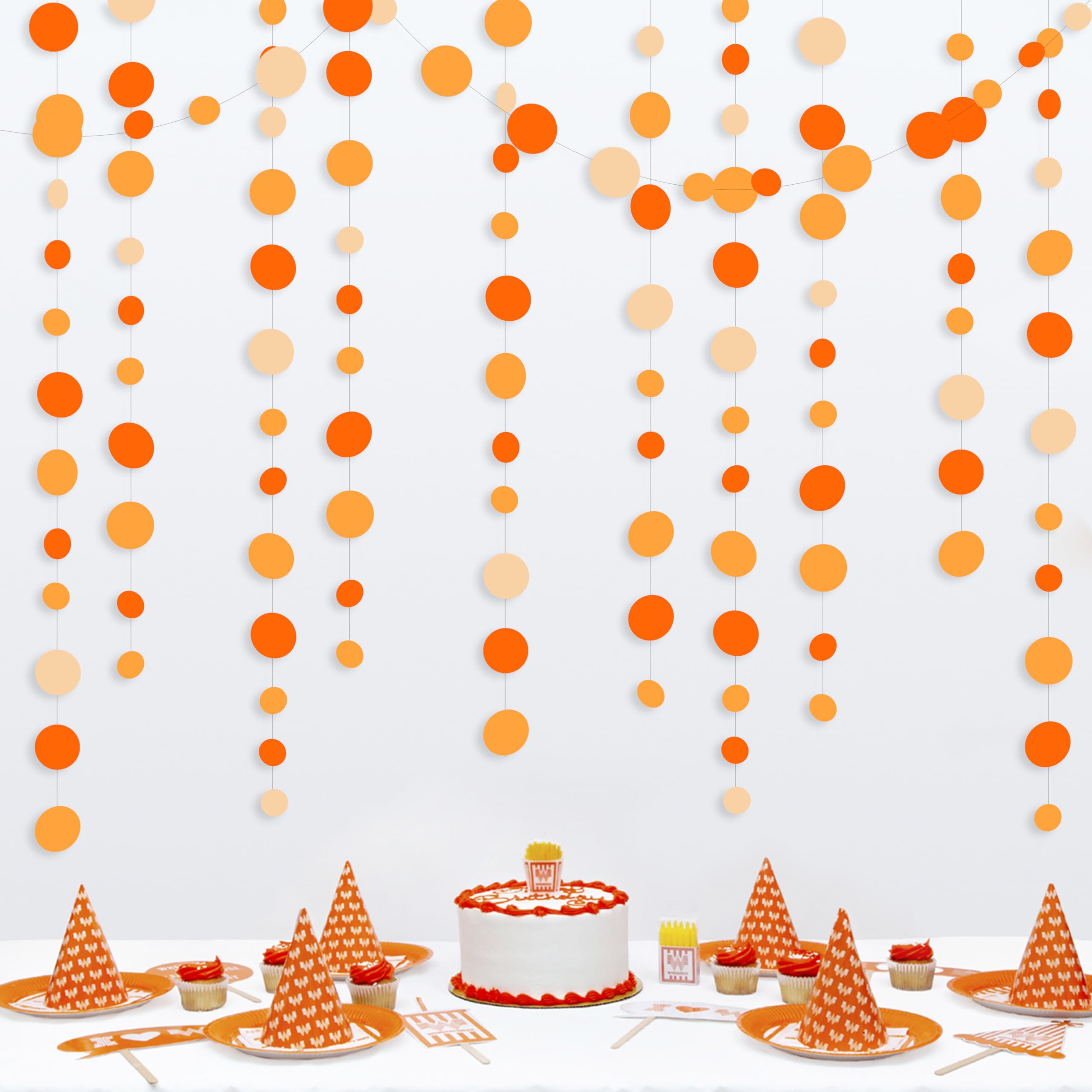 46 Ft Thanksgiving Fall Autumn Circle Dots Garland Gradient Orange Polka Dot Hanging Paper Streamer For Orange Wedding Bridal Sh