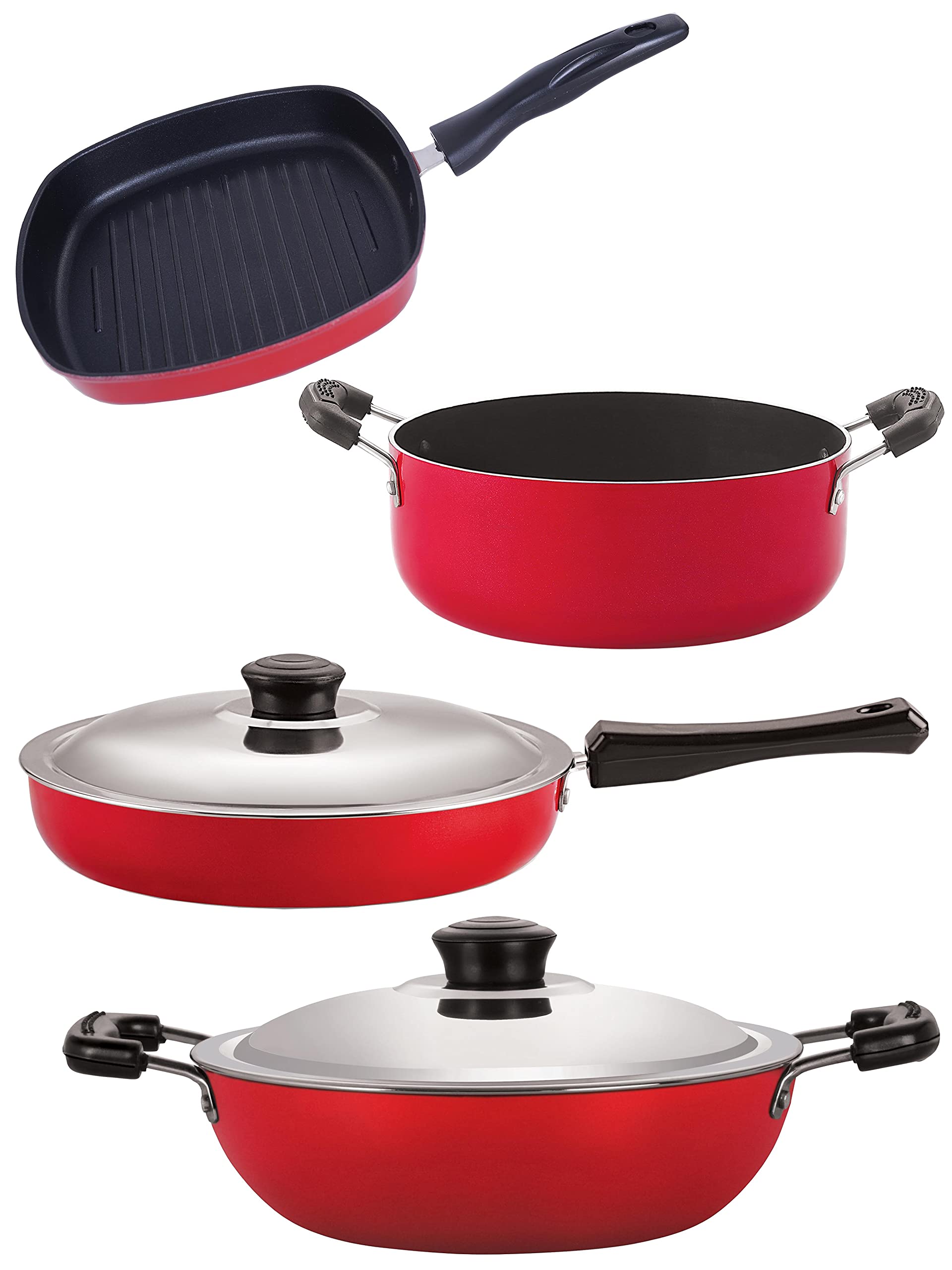 Nirlon Non Stick Pfoa Free Gas Compatible Cookware Utensil Item Set Of 4 Pieces (Fp10_Dkd(M)_Gp22.5_Cs24)