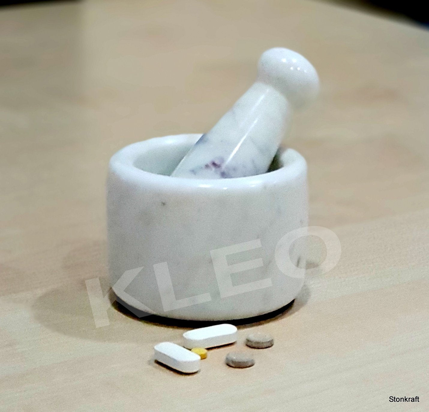 Kleo 3'' Small Natural Stone Mortar And Pestle Set As Spice, Medicine Grinder Masher - Kharad, Khallad, Okhli And Musal (White)