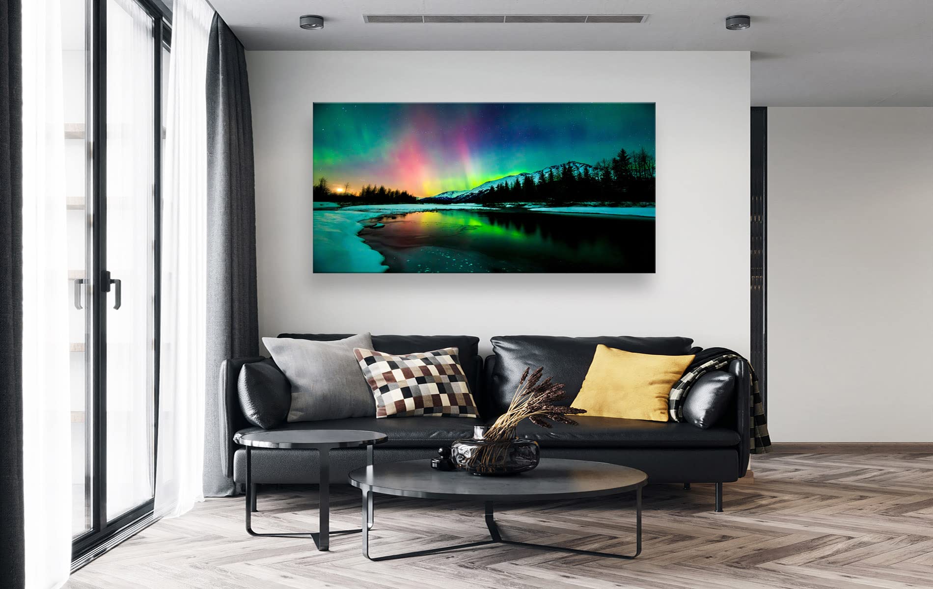 S01975 Wall Art Aurora scenery Painting on Canvas Prints Stretched and Framed Pictures to Photo Paintings on Canvas Ready to Hang for Home Decorations Office Wall Decor XXLarge 30x60 inch