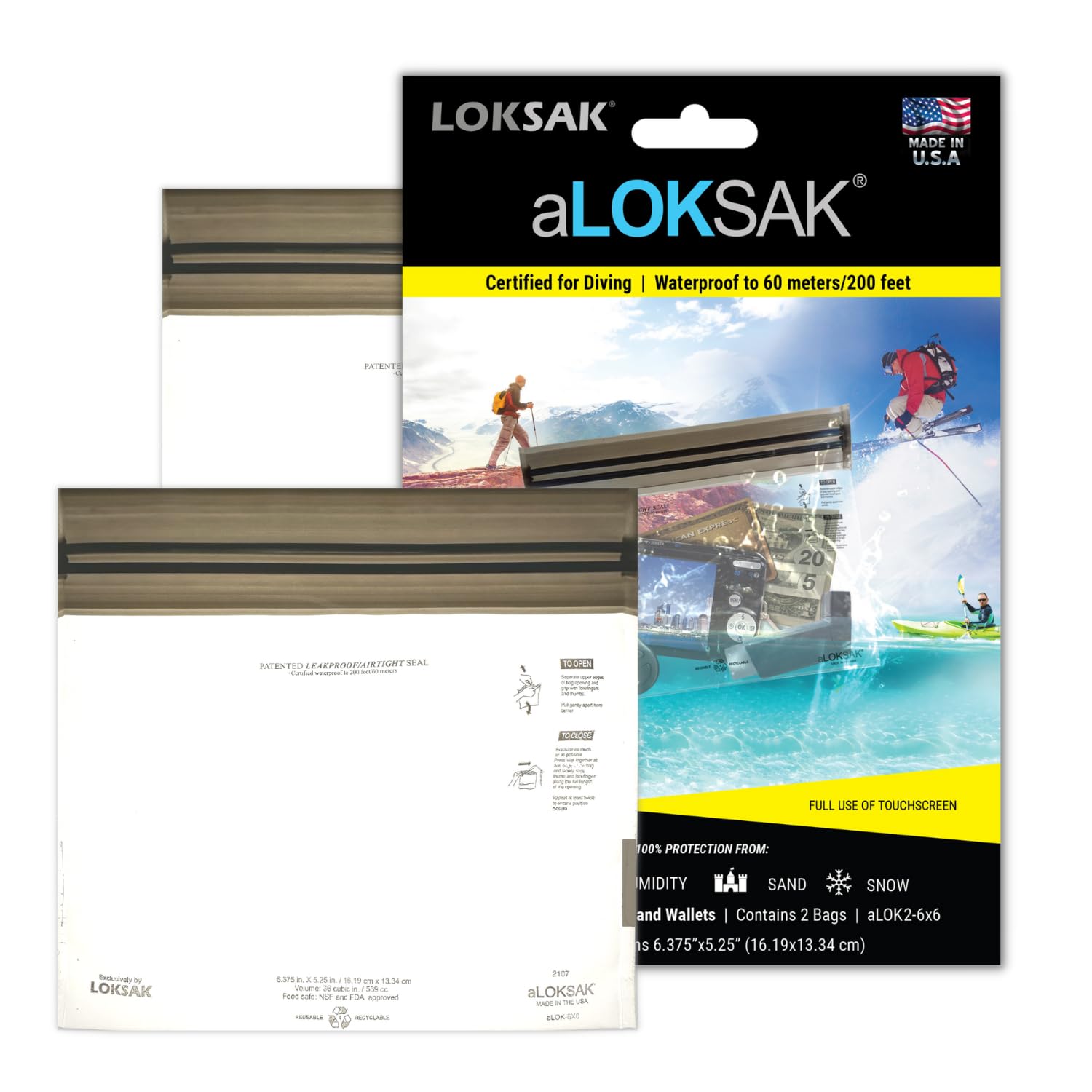 Loksak - Aloksak Waterproof Cellphone Dry Bags - Airtight Underwater Phone Pouch - Touch Screen Compatible (2 Pack - 6 Inch X 6