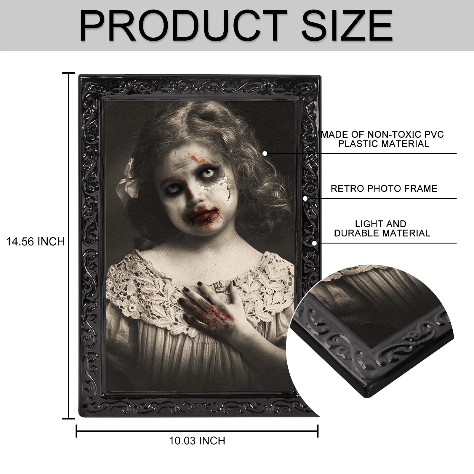 Halloween Decorations Indoor Scary Wall Decor, 3Pack 3D Changing Face Moving Picture Frames Portrait, Gothic Horror Poster Castl