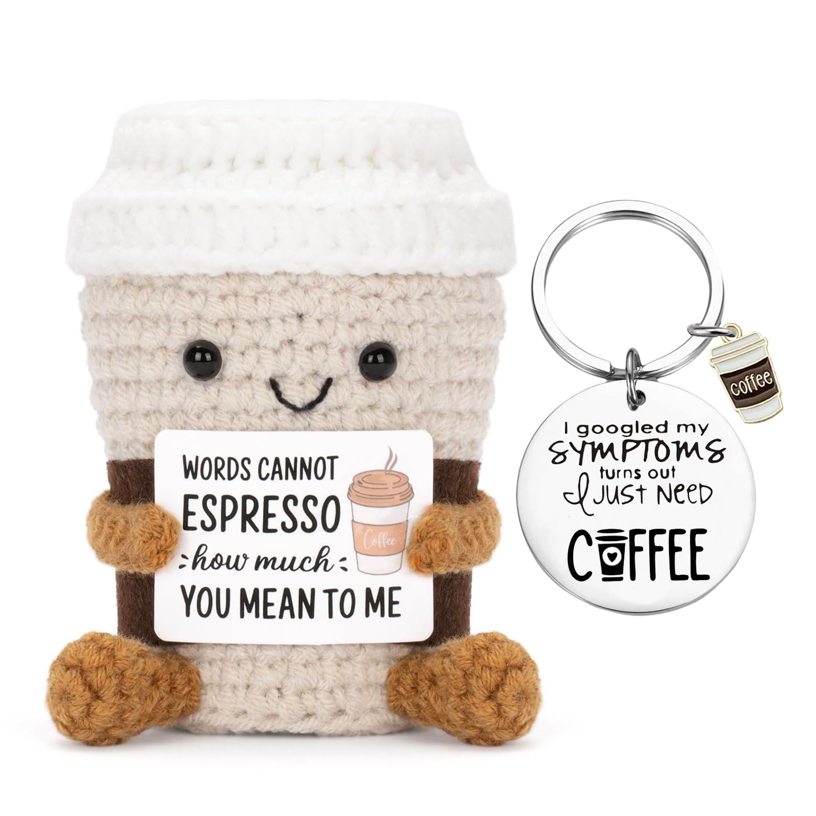 2 Pcs Coffee Lover Gifts, Crochet Gifts For Men, Coffee Crochet Toy With Crochet Doll For Women, Handmade Home Decor, Office Des