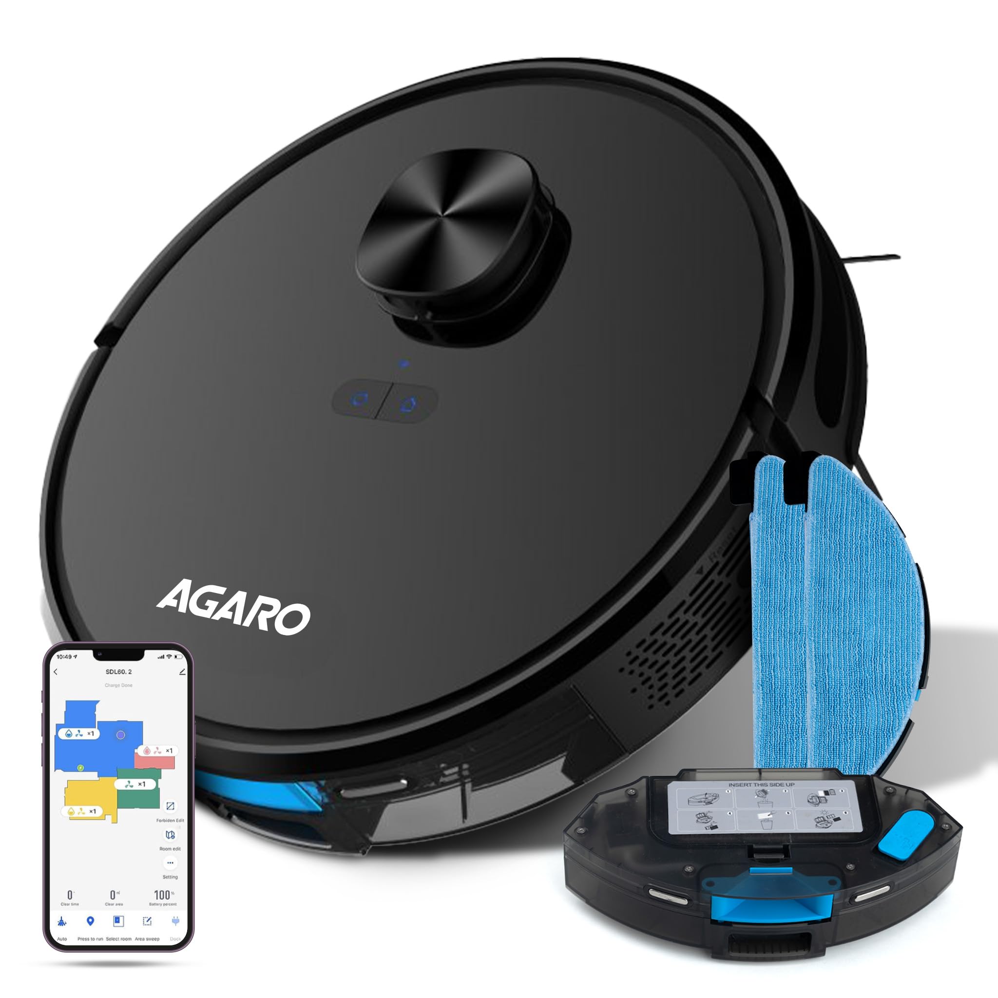 AGARO Alpha Robot Vacuum Cleaner, Brush, Dry Vacuum & Wet Mop, Automatic Cleaning, Upto 3200Pa Strong Suction, Rechargeable, App
