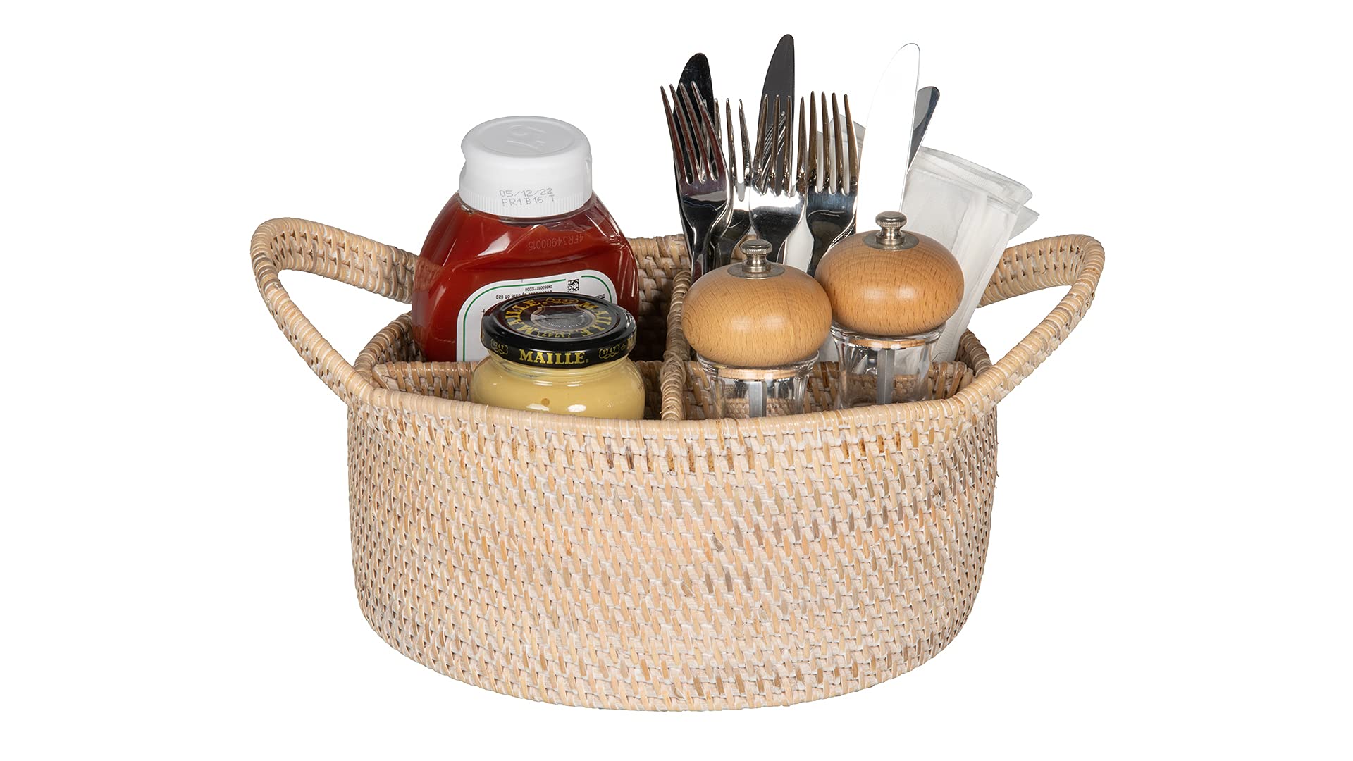Kouboo 1020056 Laguna Oval Rattan Utensil Caddy, Wash, Off-White/Latte