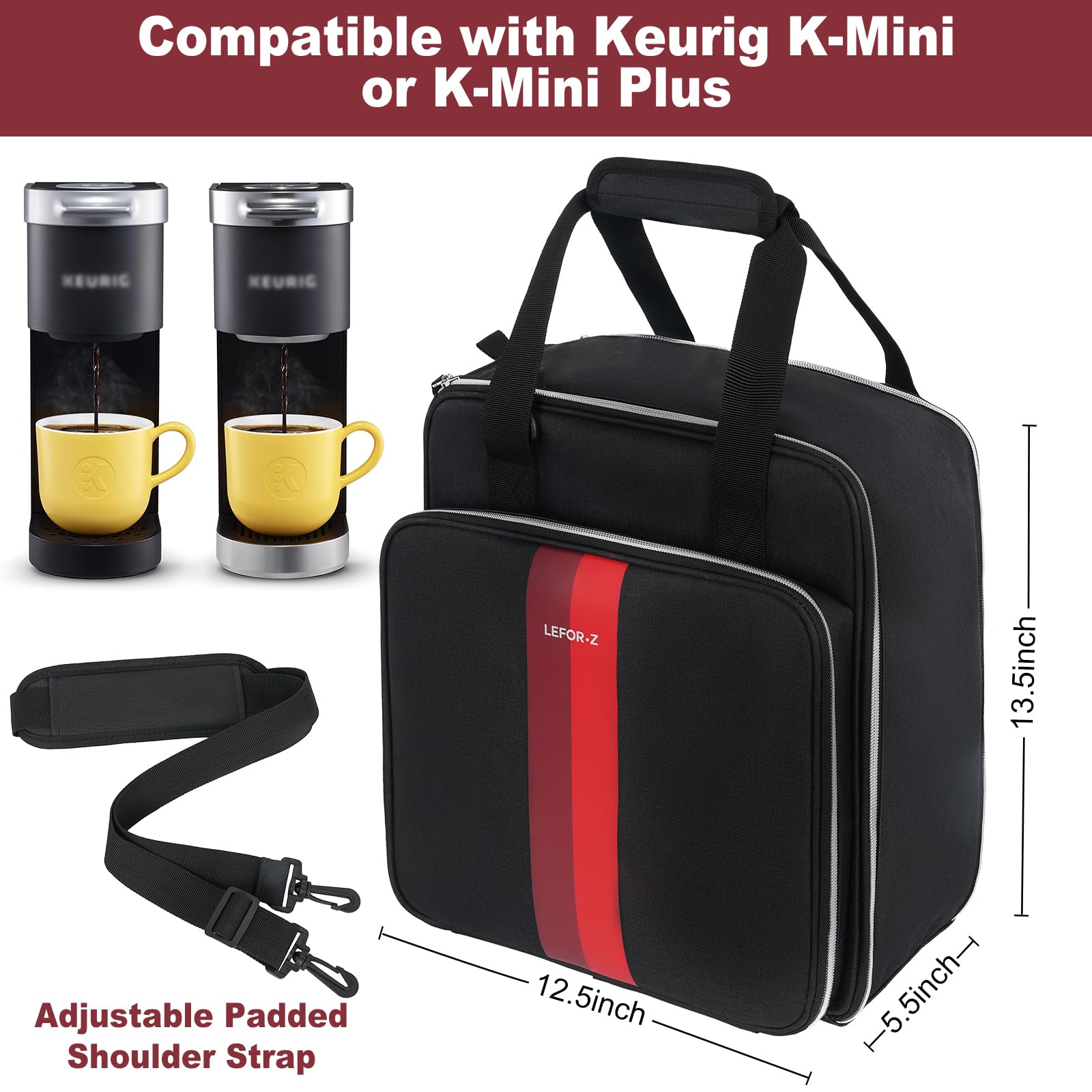 Leforz Coffee Maker Travel Bag Compatible With Keurig K-Mini,Single Serve Coffee Brewer Carrying Case Compatible For K-Mini Plus