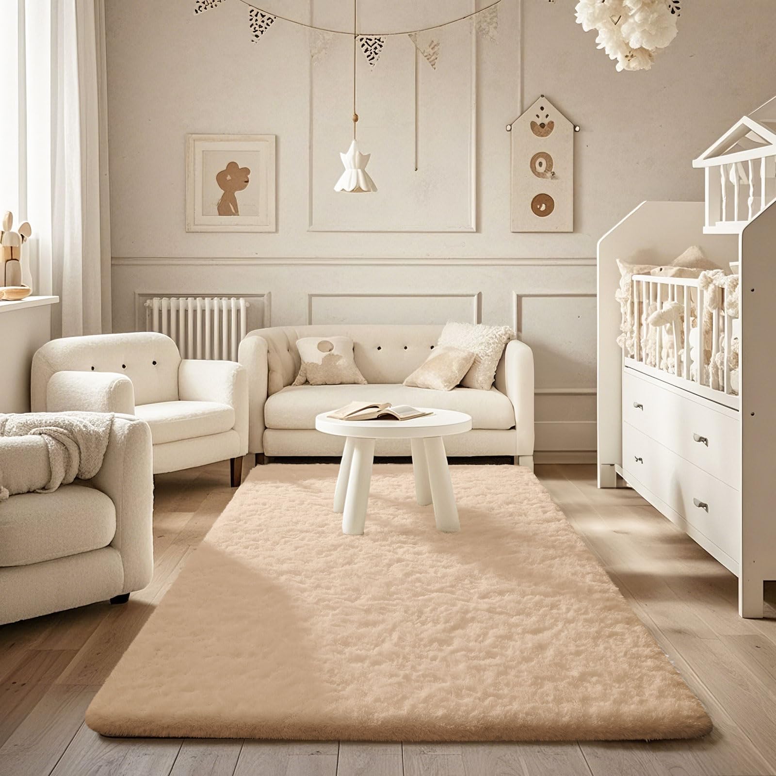 Ophanie Beige Rugs for Bedroom Living Room, Fluffy Fuzzy Furry Carpet, Plush Soft Shaggy Bedside Indoor Floor 4x6 Area Rug for K