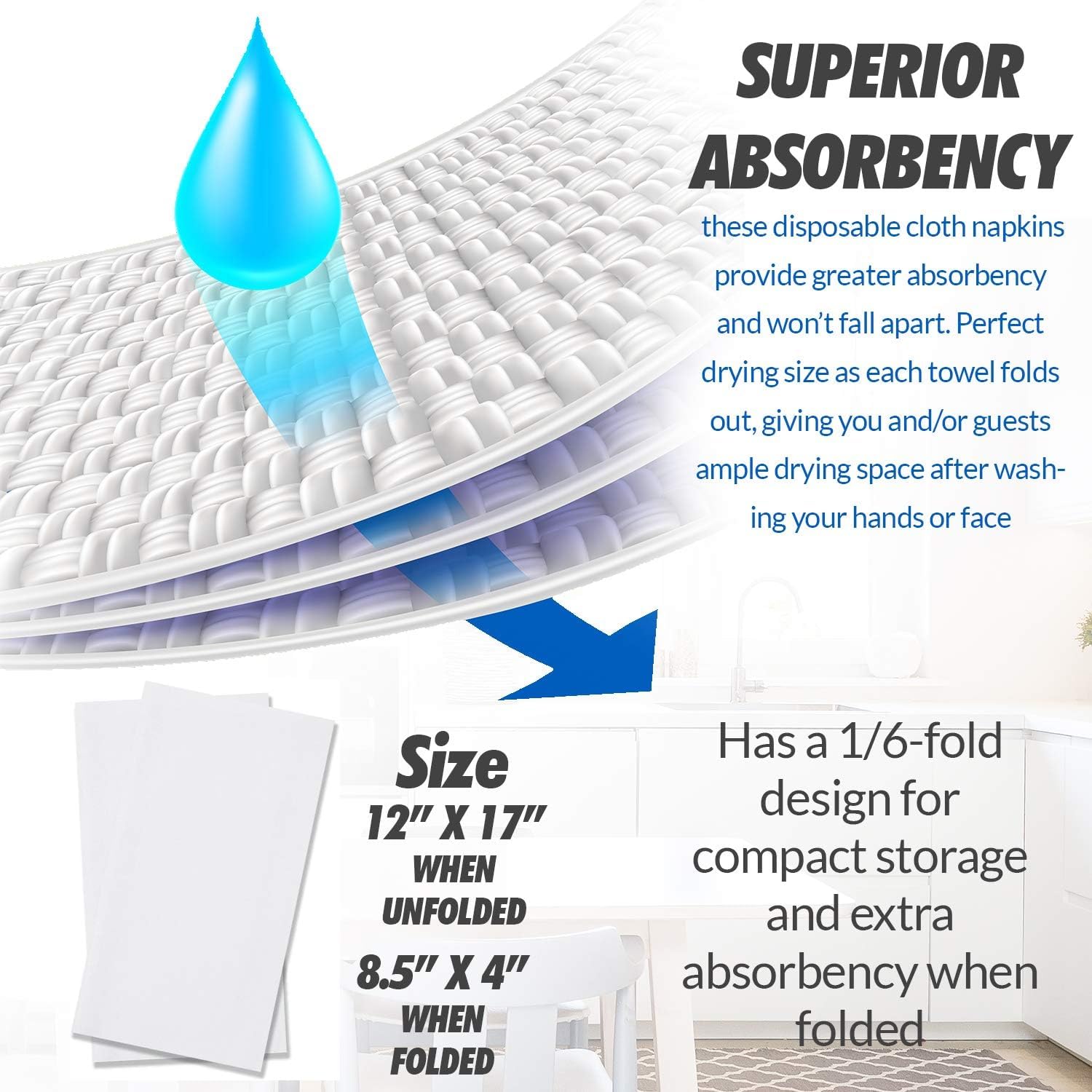 100 Large Disposable Guest Towels for Bathroom  Premium Linen-Like  Multi-Fold  Cloth-Feel Napkins  a Hygienic Solution for Kitchen  Party  Weddings and Events