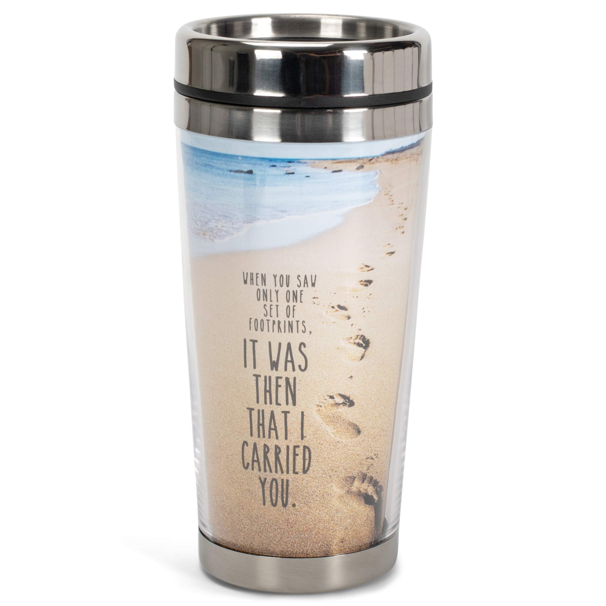 Footprints In The Sand Poem 16 Oz. Stainless Steel Insulated Travel Mug With Lid