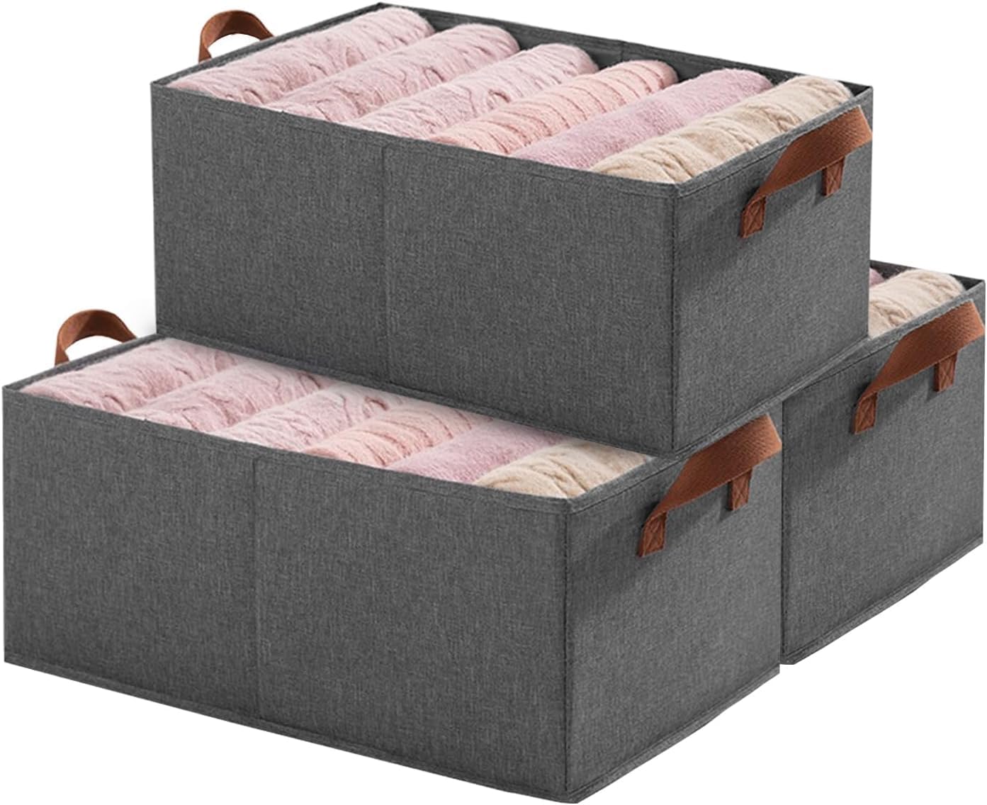Revwd 3 Pack Foldable Fabric Storage Baskets With Handle Extra Large Foldable Closet Organizer Bins Cloth Box Containers For Hom