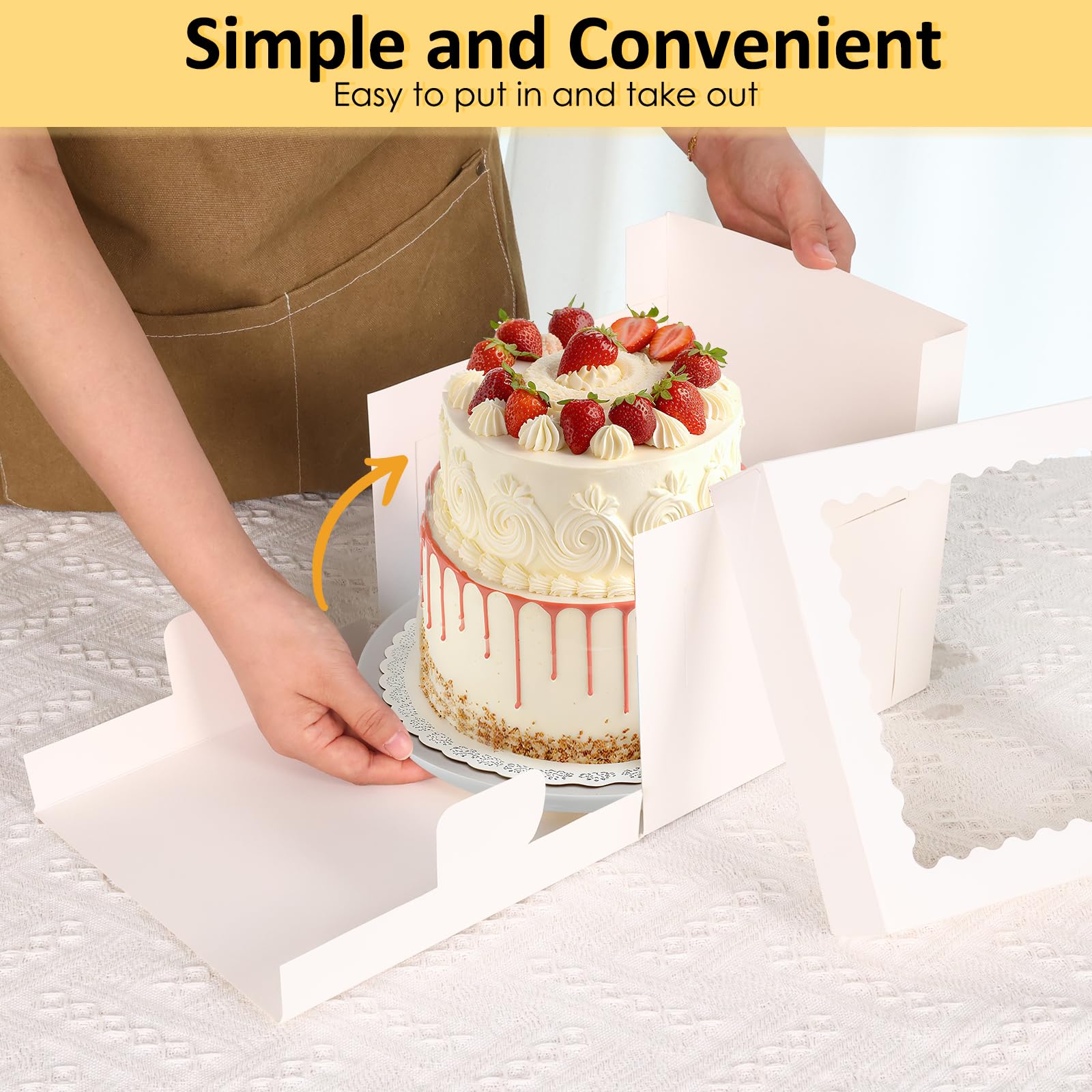 Moretoes 5 Pack Cake Boxes 8 Inch, Bakery Containers with Large Window, 8 Inch White Cake Carrier, Disposable Boxes for Hallowee