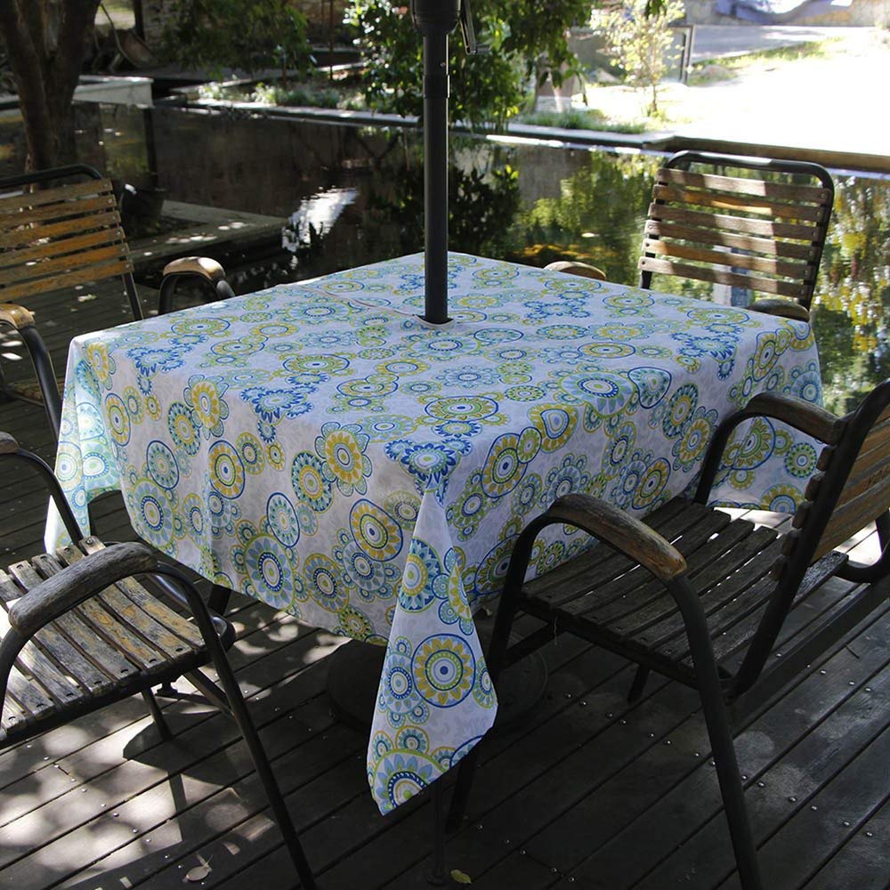Melaluxe Spring/Summer Wrinkle-Free Waterproof Outdoor Tablecloth with Umbrella Hole and Zipper,60-Inch-by-84 Rectangle, Seats 6