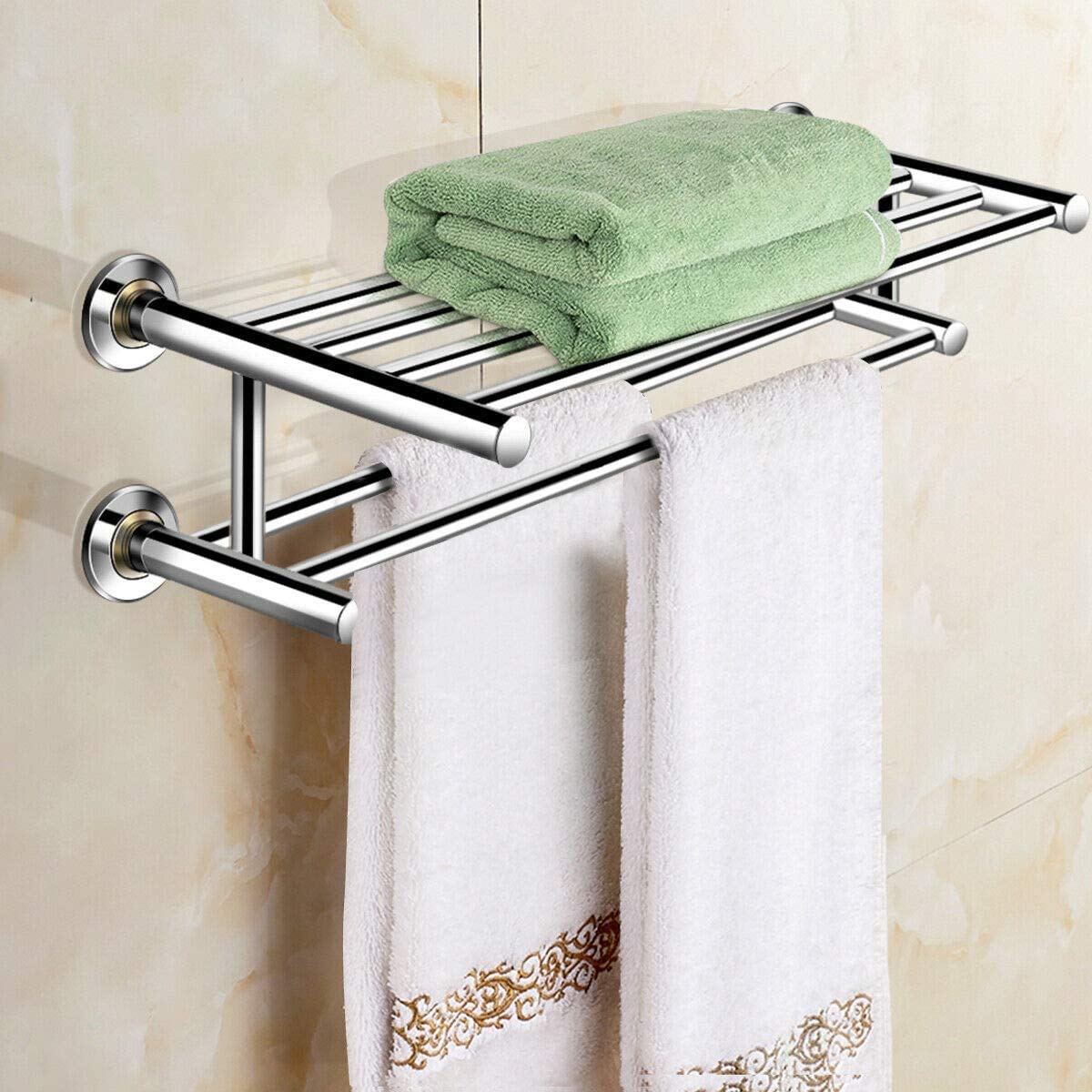 Alfaview 24'' Towel Rack, Stainless Steel Metal Towel Bar, Wall-Mounted Towel Holder Organizer Towel Shelf Storage Rail For Bath