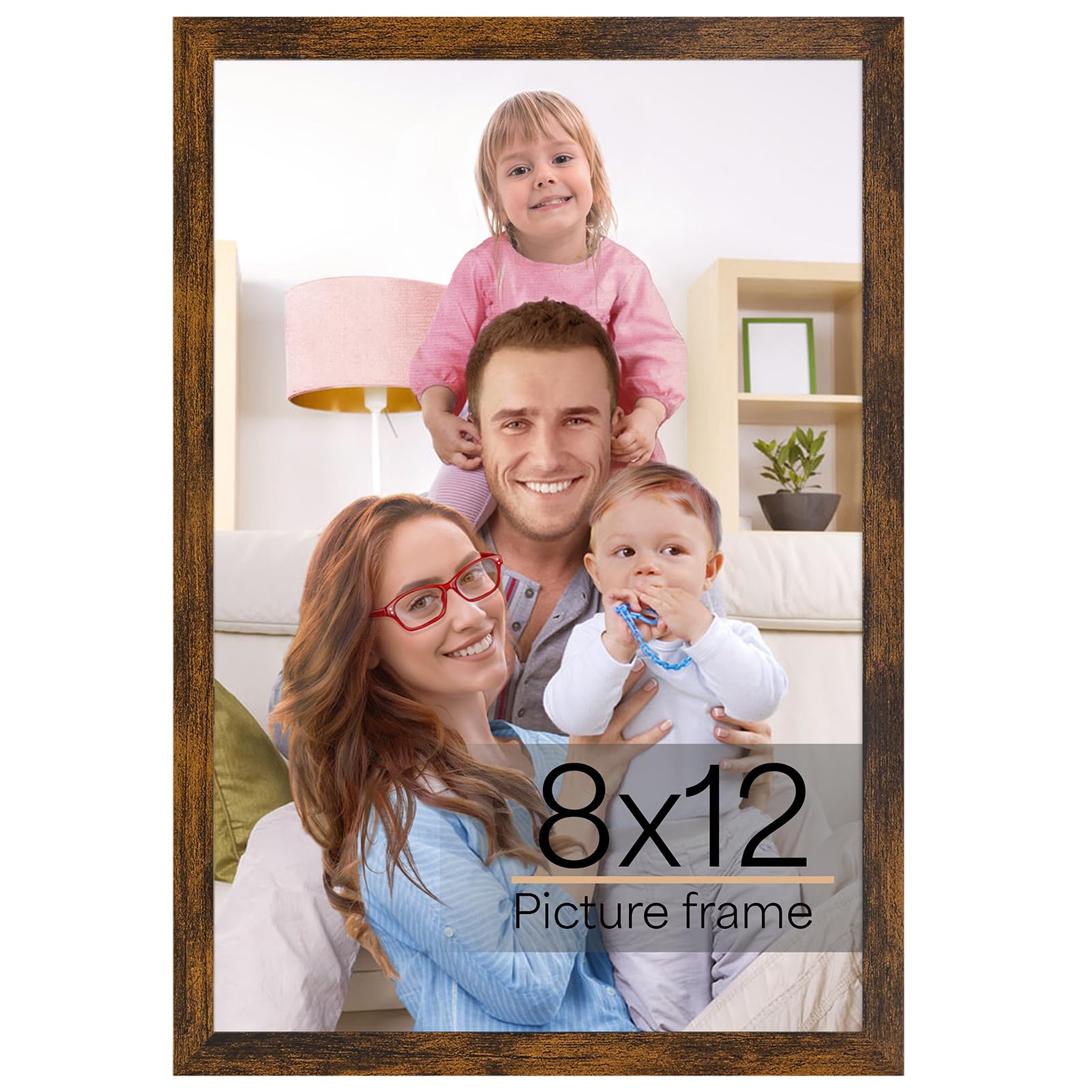 Giftgarden 8x12 Picture Frame Rustic Brown, 8 by 12 Thin Photo Frame for Wall Tabletop Display, Single