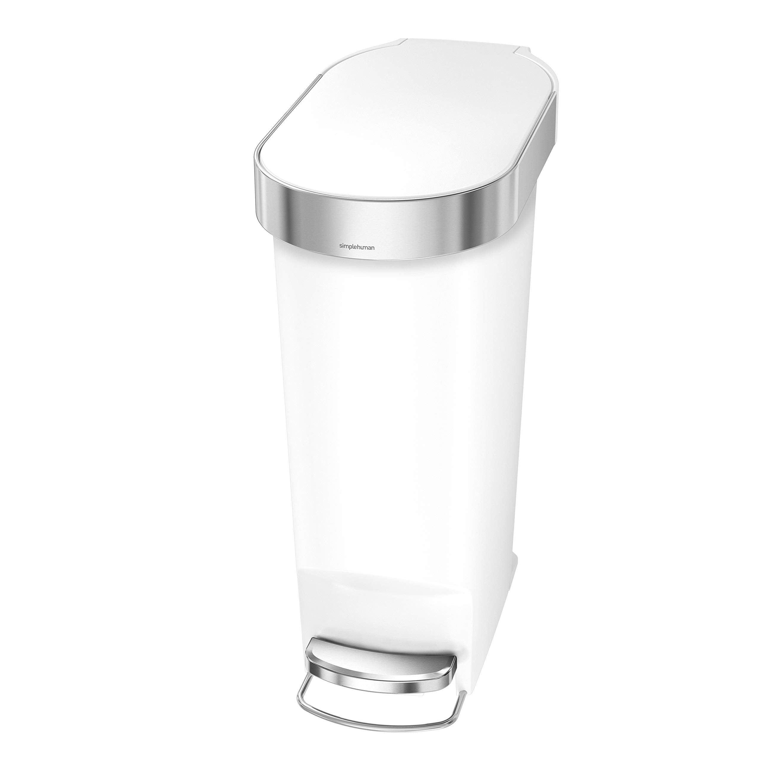 simplehuman 40 Liter / 10.6 Gallon Slim Kitchen Step Trash Can with Liner Rim  40L  White