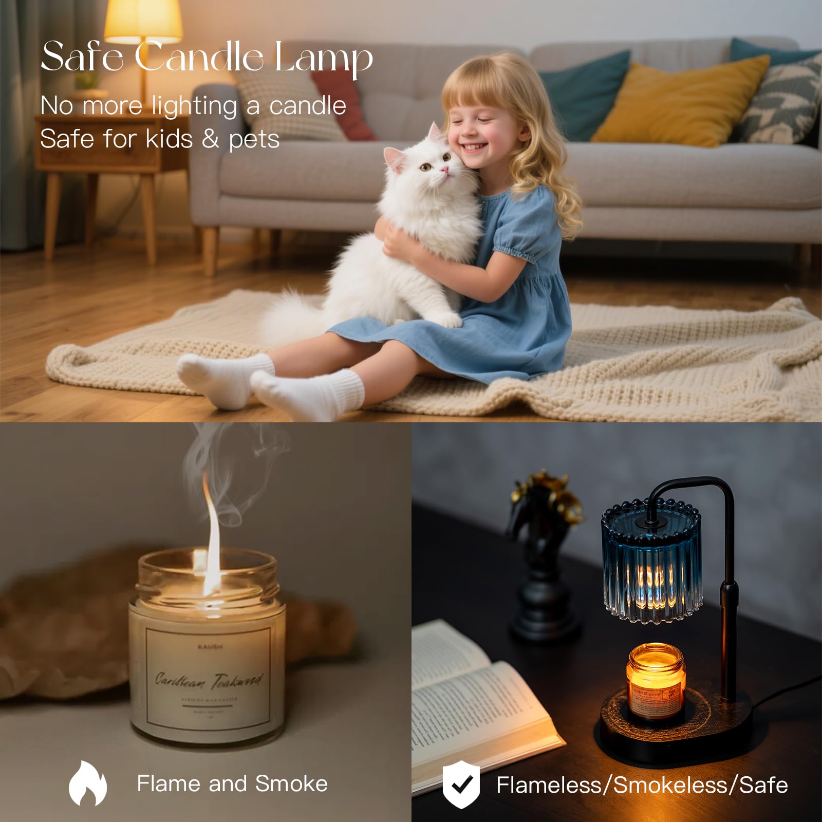 Candeldo Candle Warmer Lamp with Timer: Navy Blue Candle Warming Lamp with 2 Bulbs Height Adjustable Wax Melt Dimmable Bedroom D