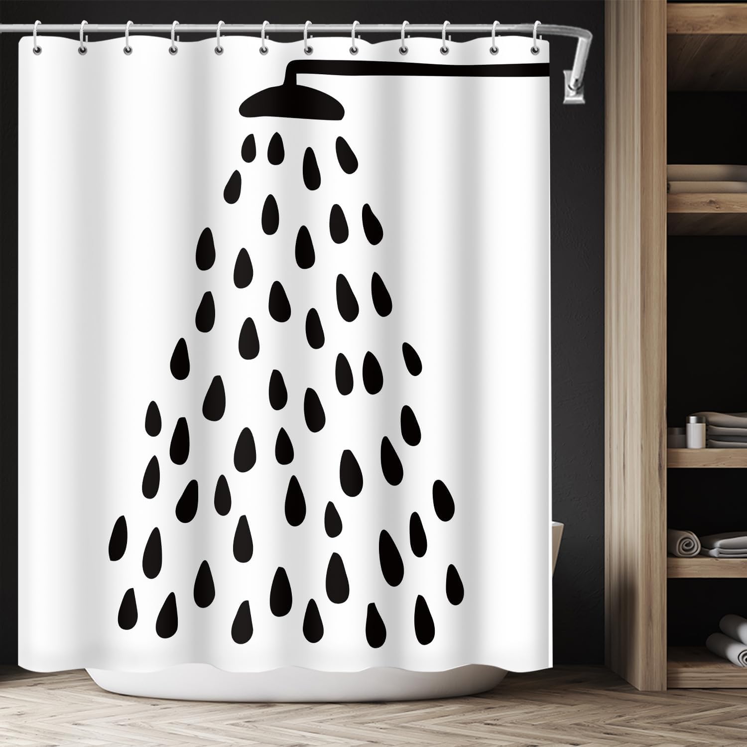 Riepoiia Black And White Shower Curtain Water Drop Shower Curtain For Bathroom Waterproof Polyester Fabric Modern Shower Curtain