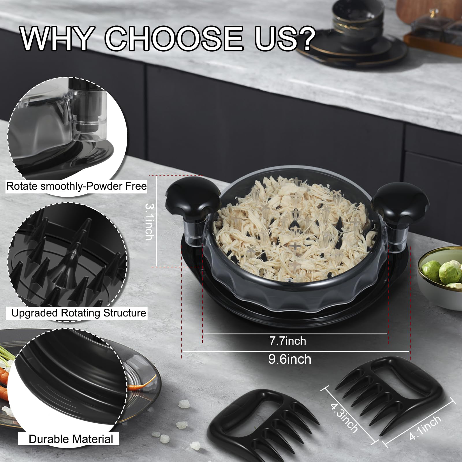 Chicken Shredder Tool Twist Large Machine Ergonomic Handle With Separate Plate Shredder Claws Scrubber Anti-Slip Heat Resistant